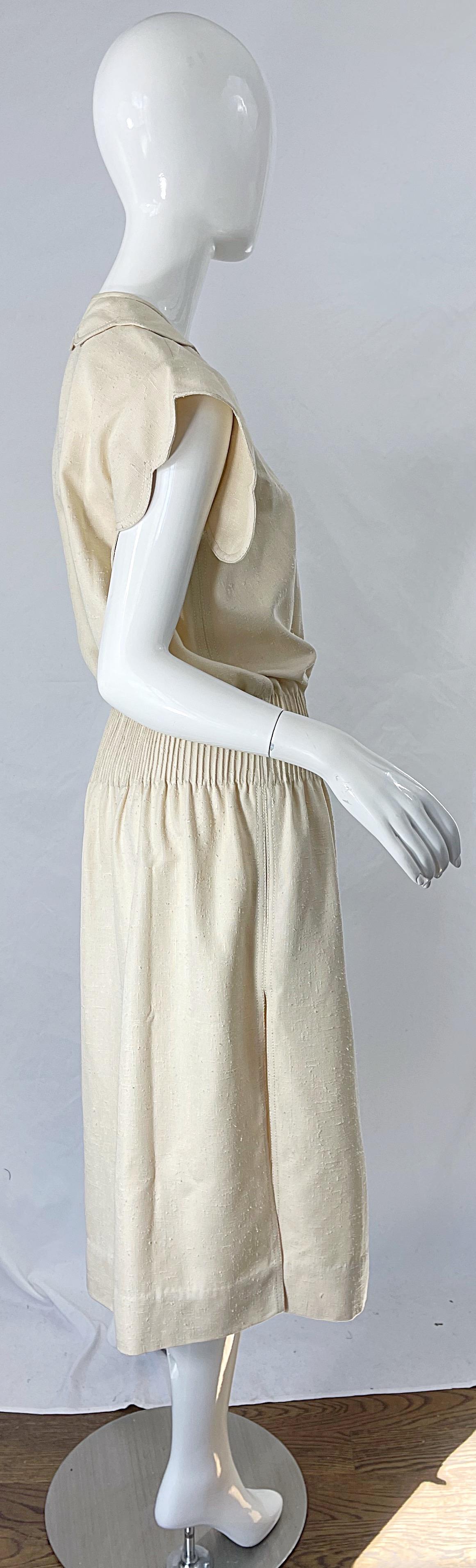 1960s Galanos Ivory Off - White Linen Avant Garde Vintage 60s Mod Cream Dress In Excellent Condition For Sale In San Diego, CA