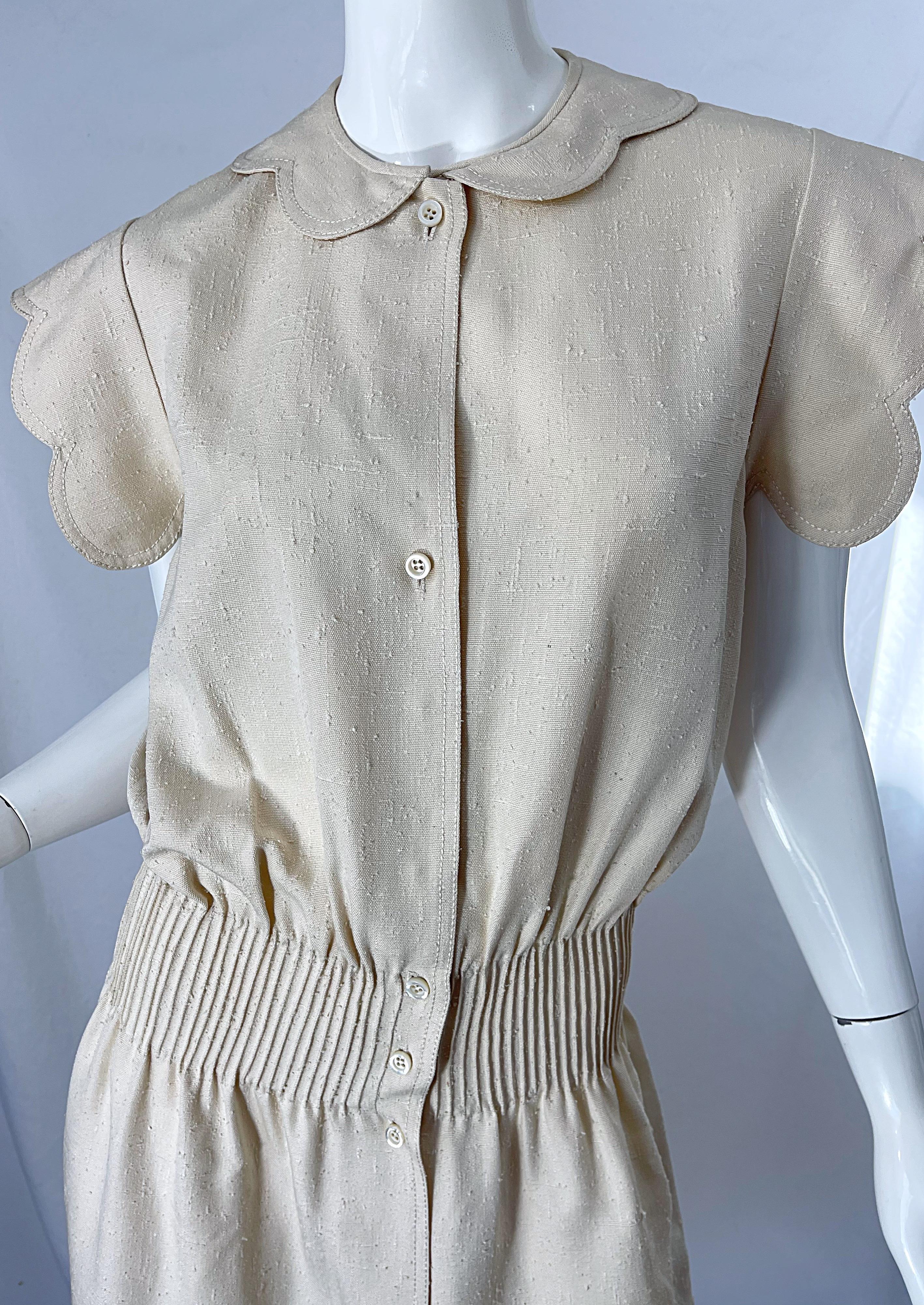 Women's 1960s Galanos Ivory Off - White Linen Avant Garde Vintage 60s Mod Cream Dress For Sale