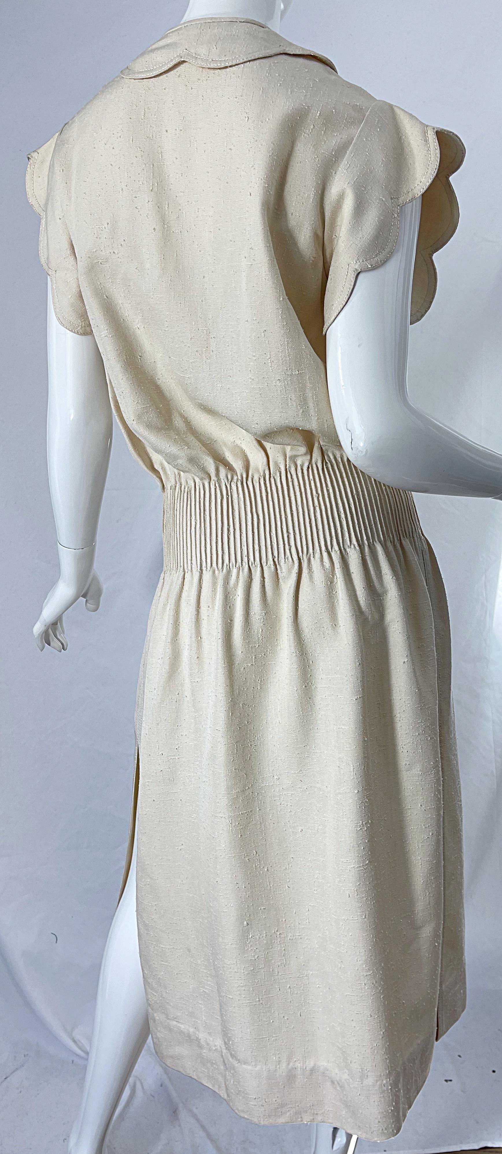 1960s Galanos Ivory Off - White Linen Avant Garde Vintage 60s Mod Cream Dress For Sale 1