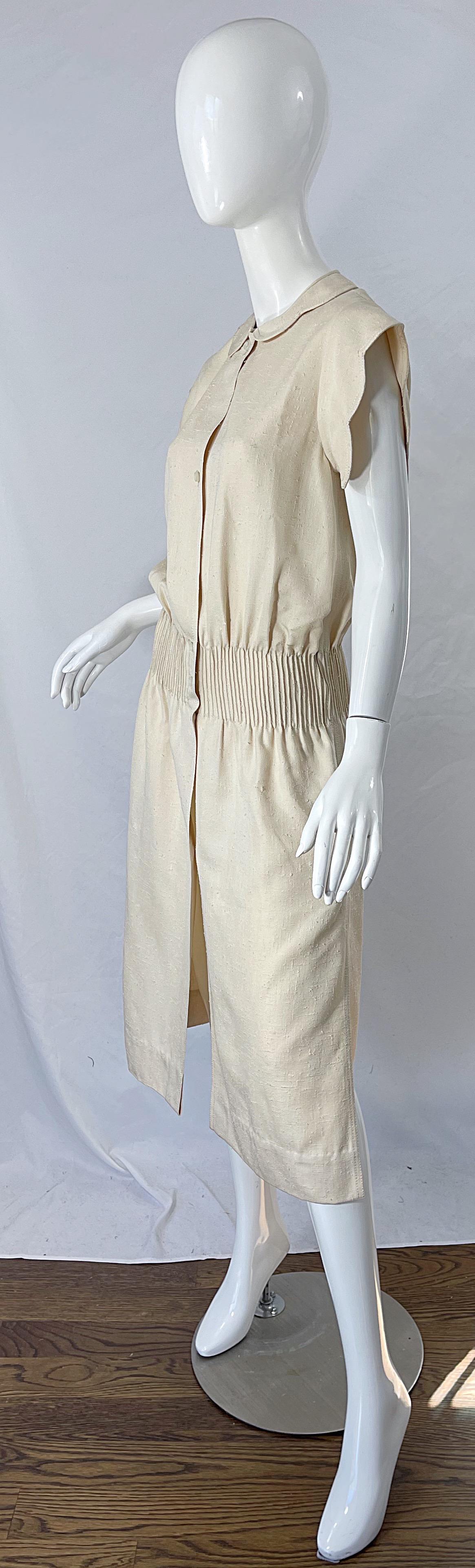 1960s Galanos Ivory Off - White Linen Avant Garde Vintage 60s Mod Cream Dress For Sale 2