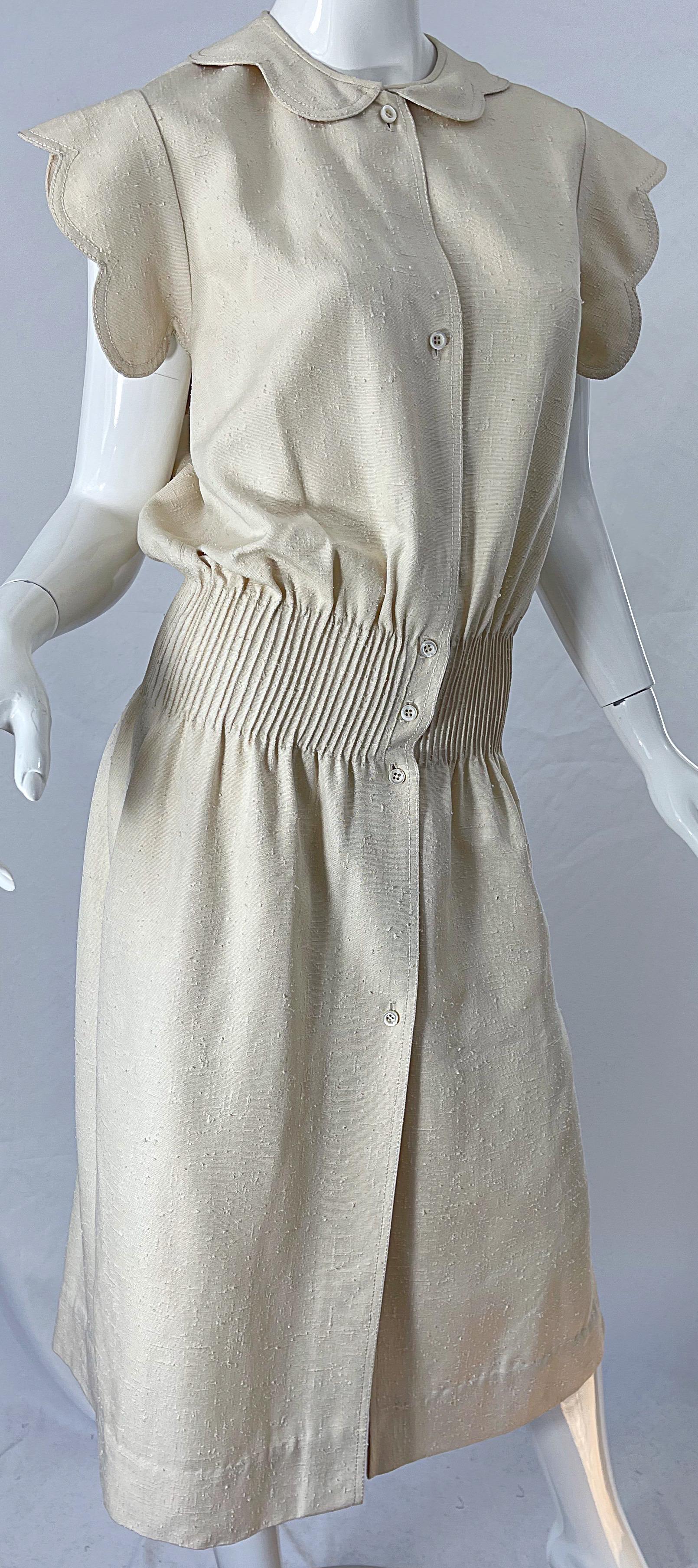 1960s Galanos Ivory Off - White Linen Avant Garde Vintage 60s Mod Cream Dress For Sale 3