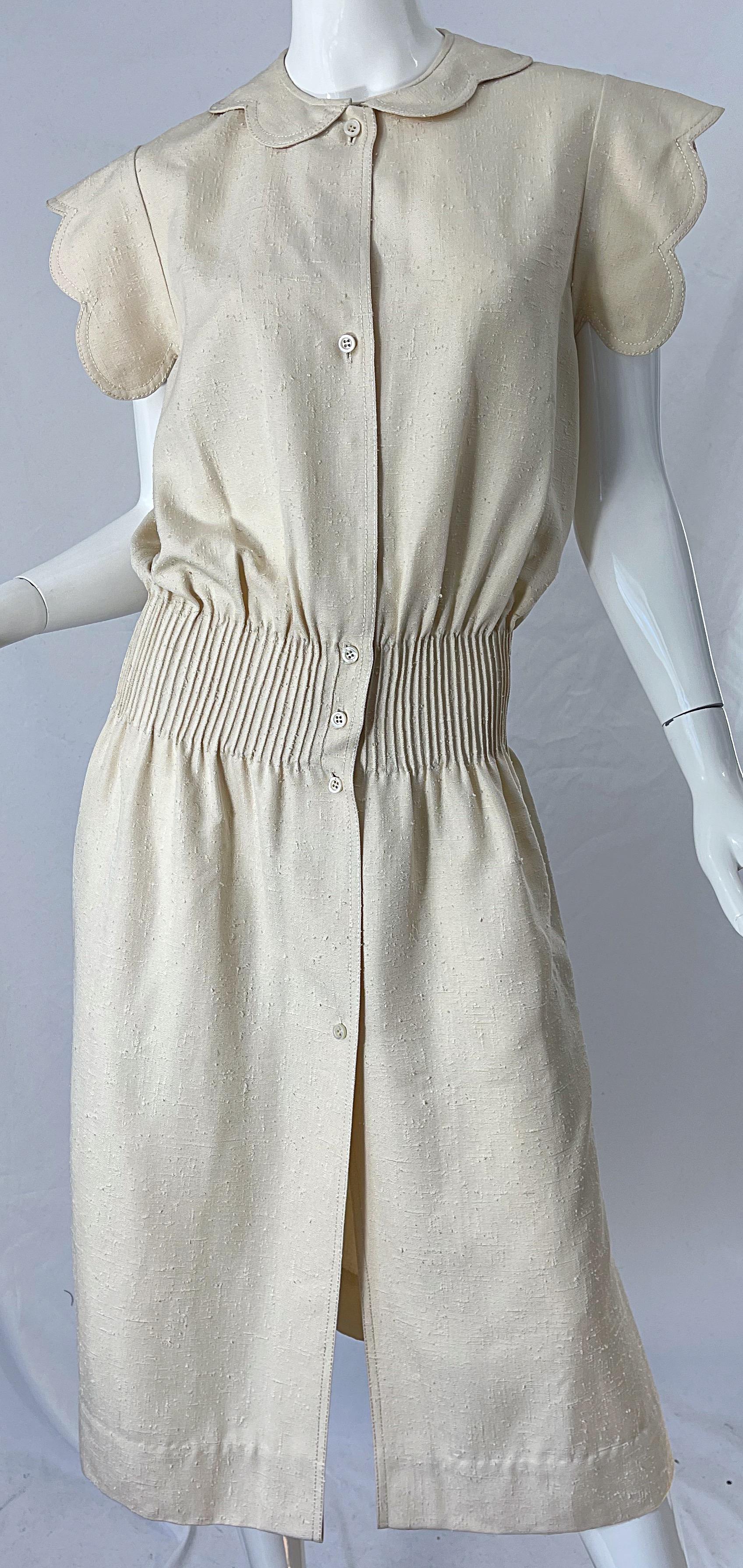 1960s Galanos Ivory Off - White Linen Avant Garde Vintage 60s Mod Cream Dress For Sale 4
