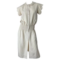 1960s Galanos Ivory Off - White Linen Avant Garde Retro 60s Mod Cream Dress