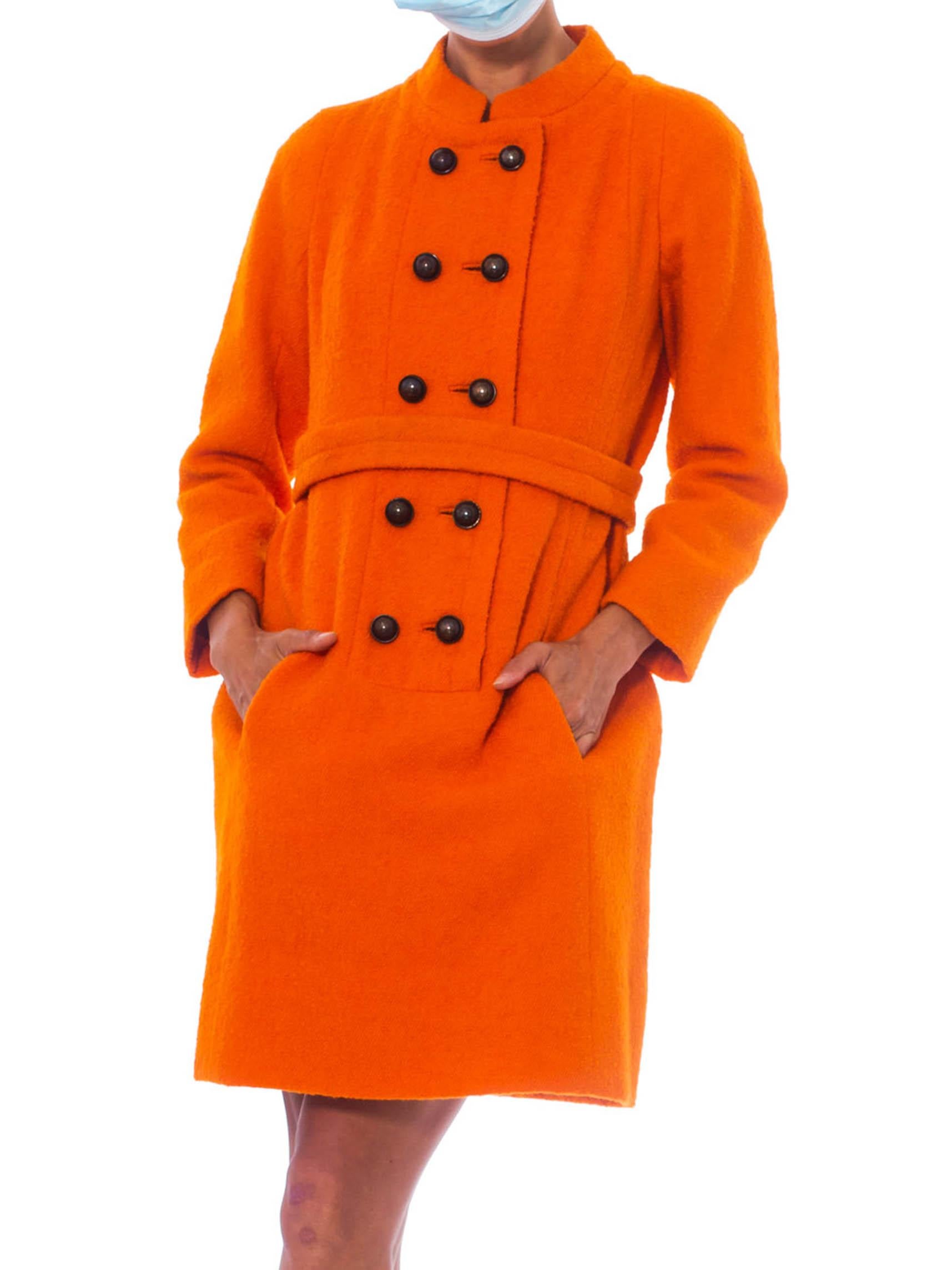 1960S GALANOS Orange Wool Boucle Mod Shift Dress Fully Lined In Silk With Pockets & Belt