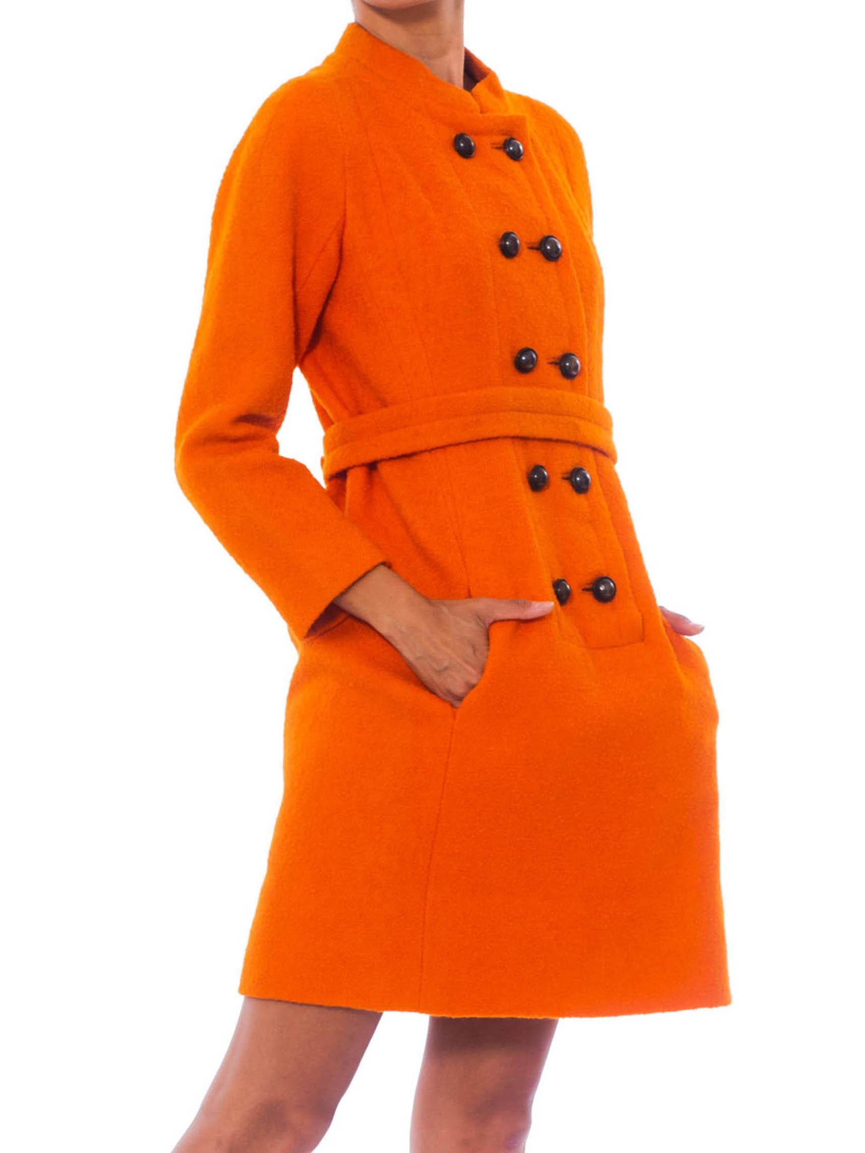 1960S GALANOS Orange Wool Boucle Mod Shift Dress Fully Lined In Silk With Pocke In Excellent Condition In New York, NY