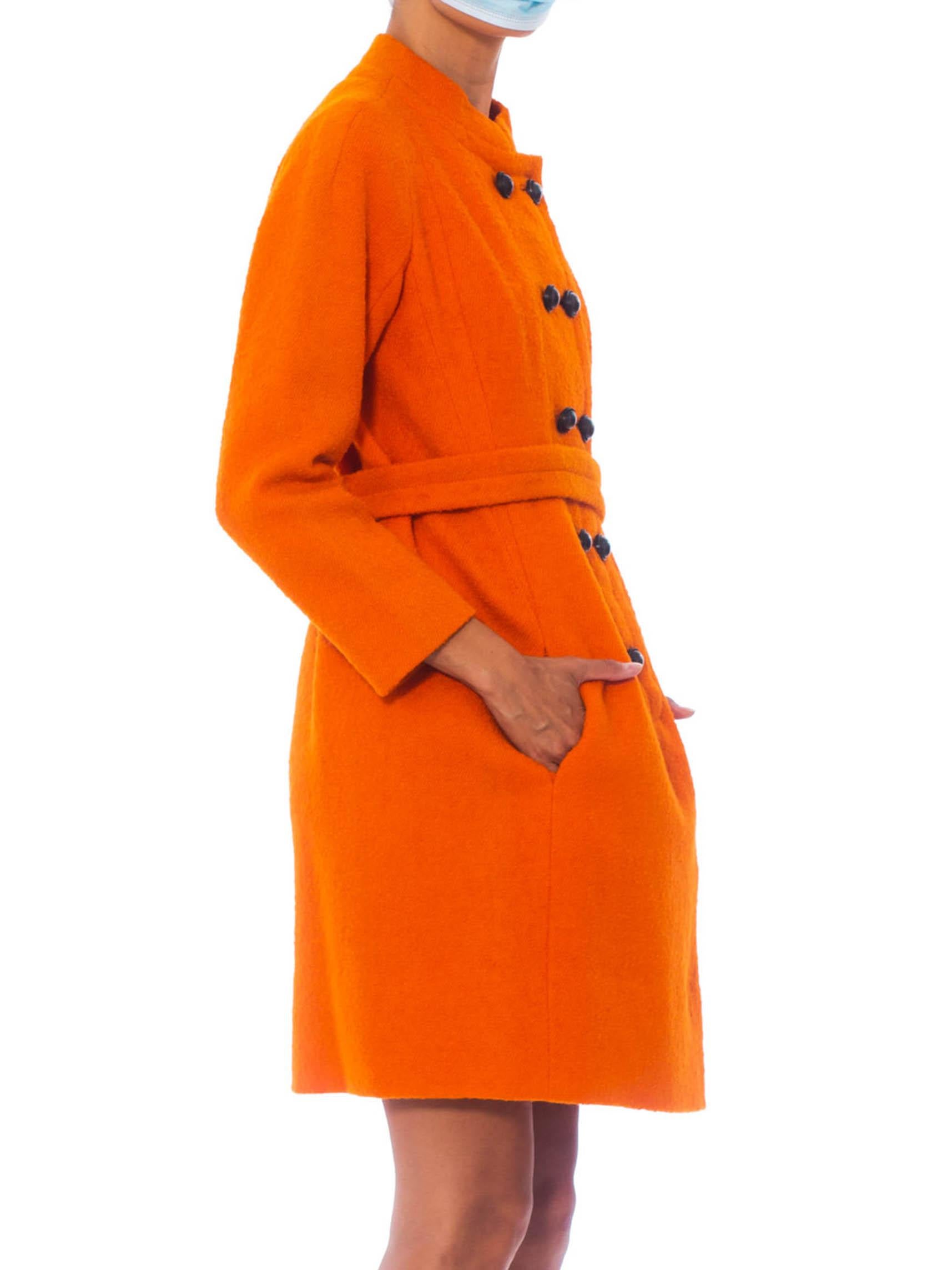 1960S GALANOS Orange Wool Boucle Mod Shift Dress Fully Lined In Silk With Pocke 2