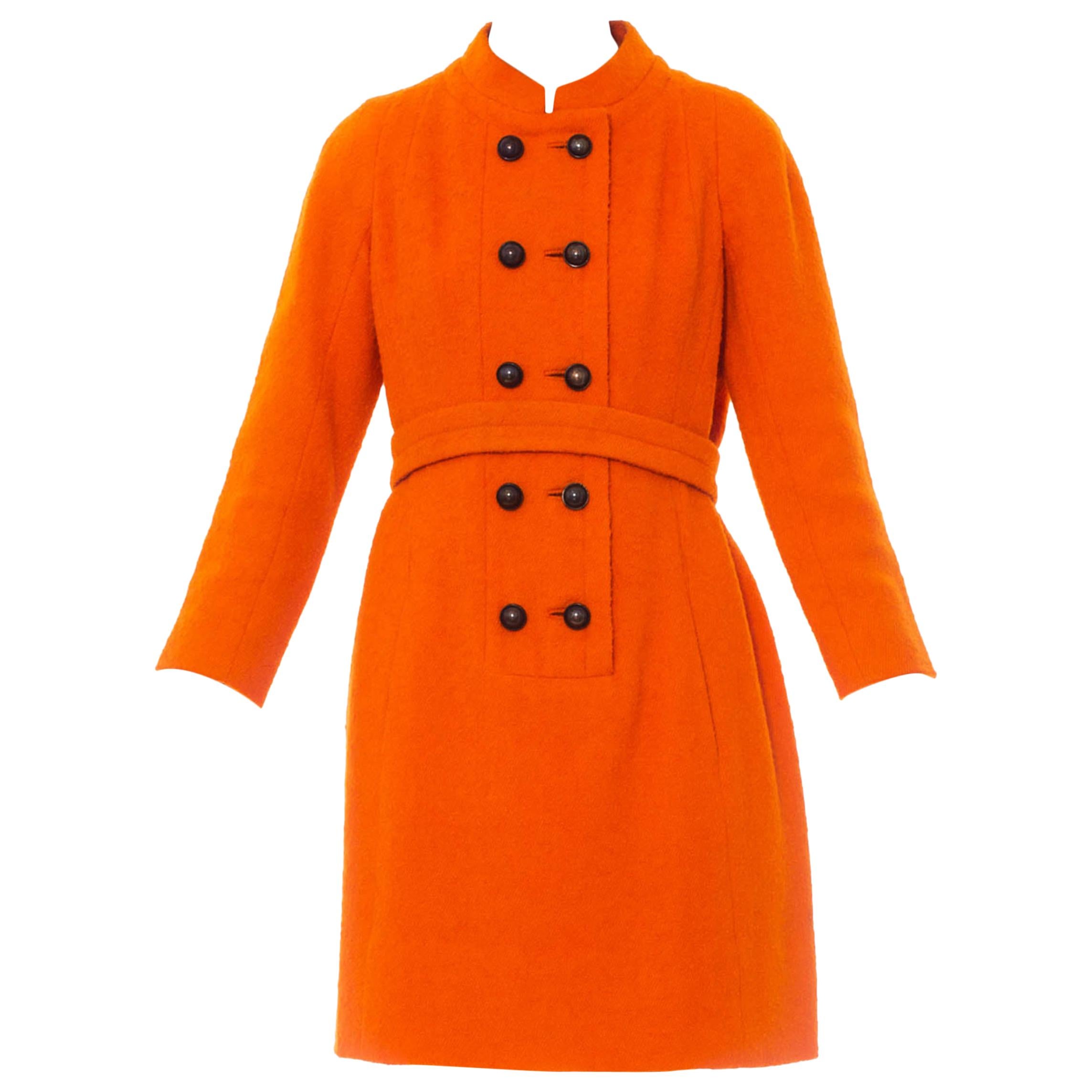 1960S GALANOS Orange Wool Boucle Mod Shift Dress Fully Lined In Silk With Pocke