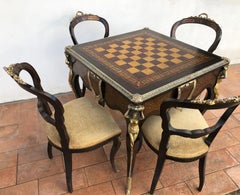 1960s Game Table and Four Chairs Reversible Inlaid