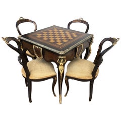 Vintage 1960s Game Table and Four Chairs Reversible Inlaid