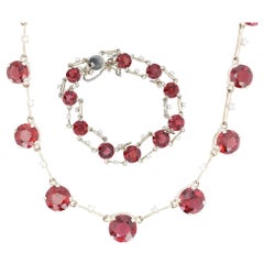 1960s Garnet Diamond 18 Karat White Gold Necklace Bracelet Set