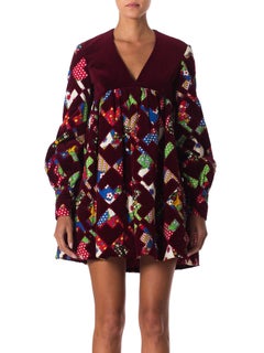 1960S GAYLE KIRKPATRICK Cotton Velvet Patchwork Mini Dress With Sleeves