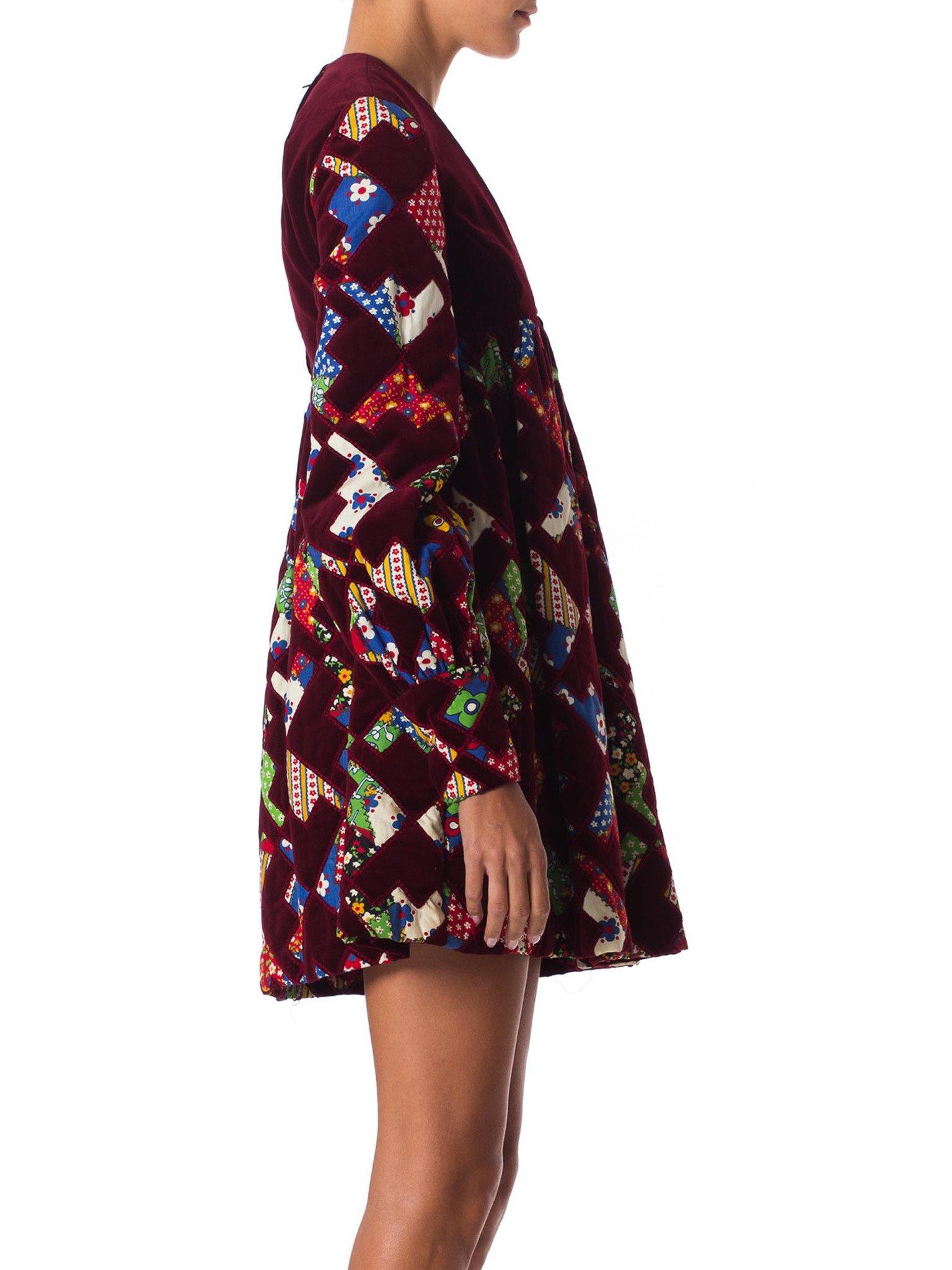 1960S GAYLE KIRKPATRICK Cotton Velvet Patchwork Mini Dress With Sleeves 1