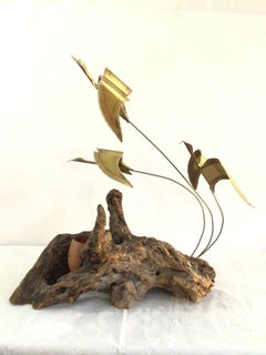 1960s Geese in Flight Sculpture on Driftwood Base