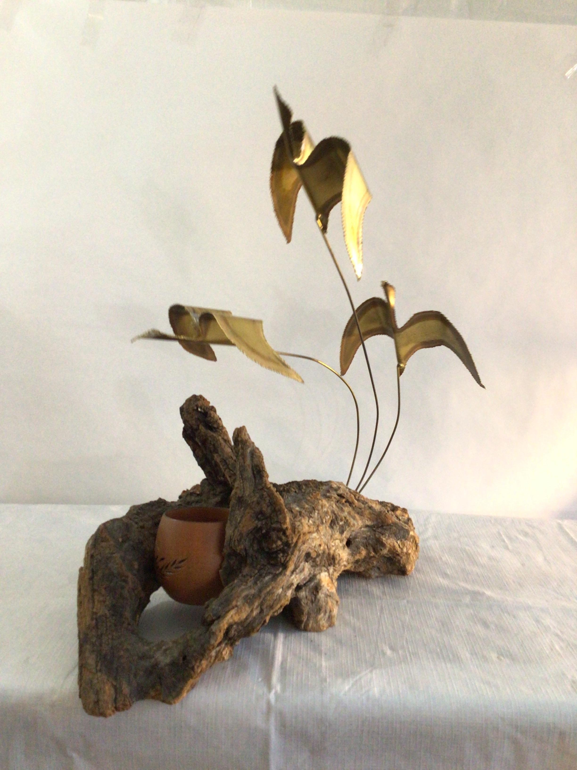 Mid-Century Modern 1960s Geese in Flight Sculpture on Driftwood Base For Sale