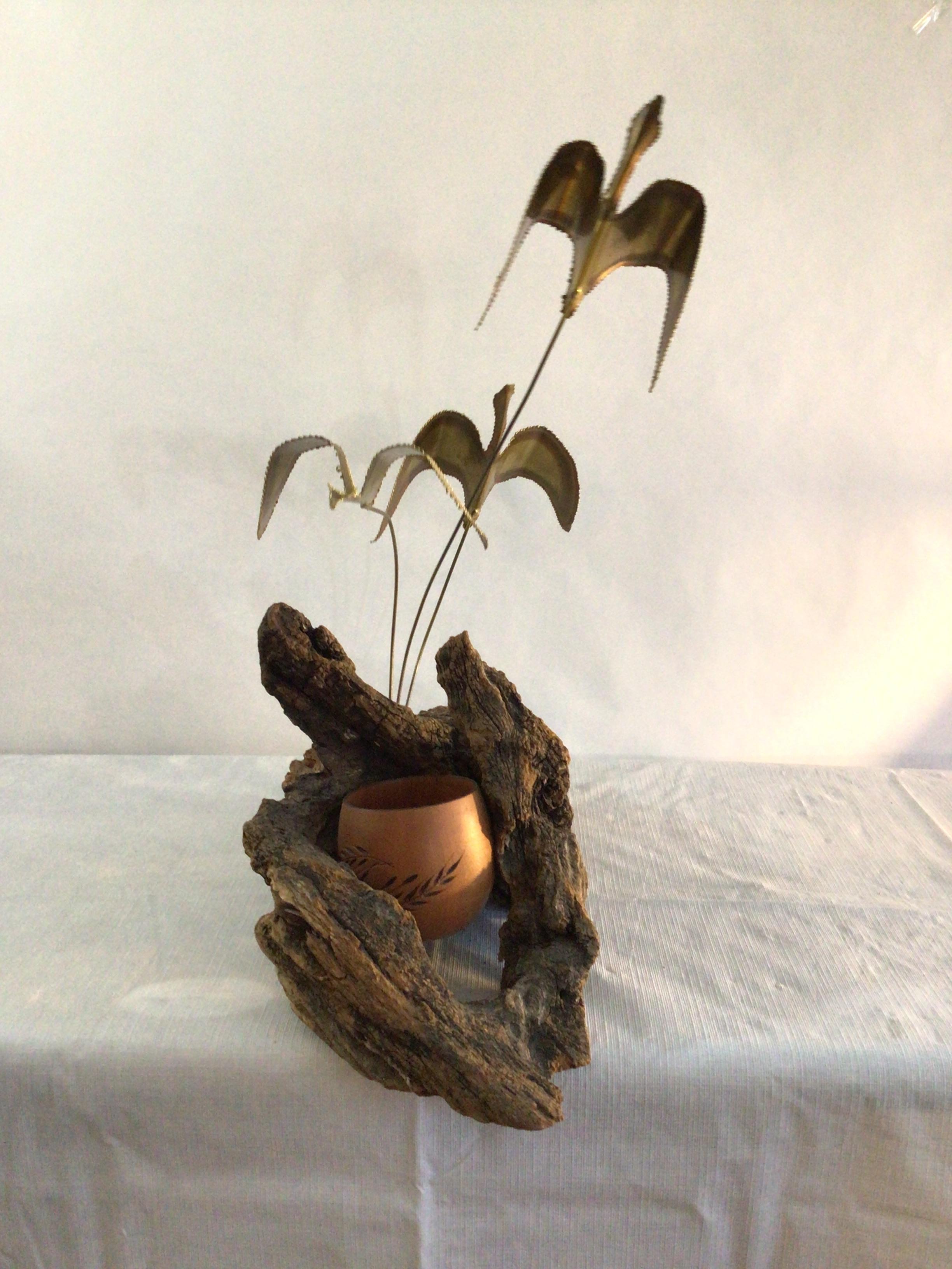 Unknown 1960s Geese in Flight Sculpture on Driftwood Base For Sale