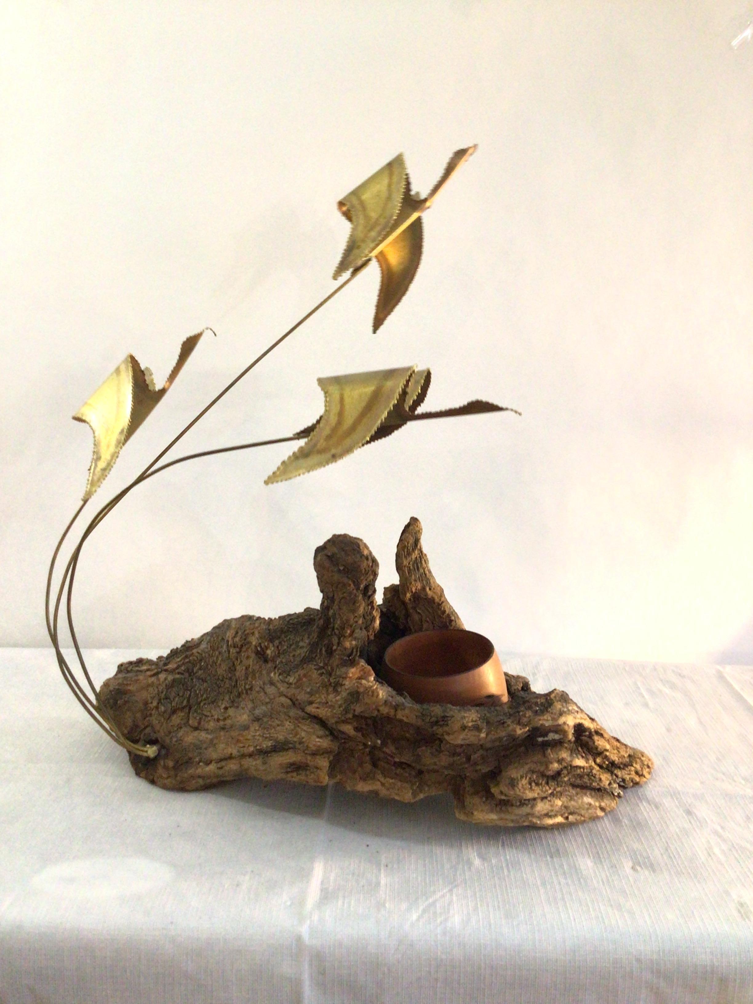 Hand-Crafted 1960s Geese in Flight Sculpture on Driftwood Base For Sale