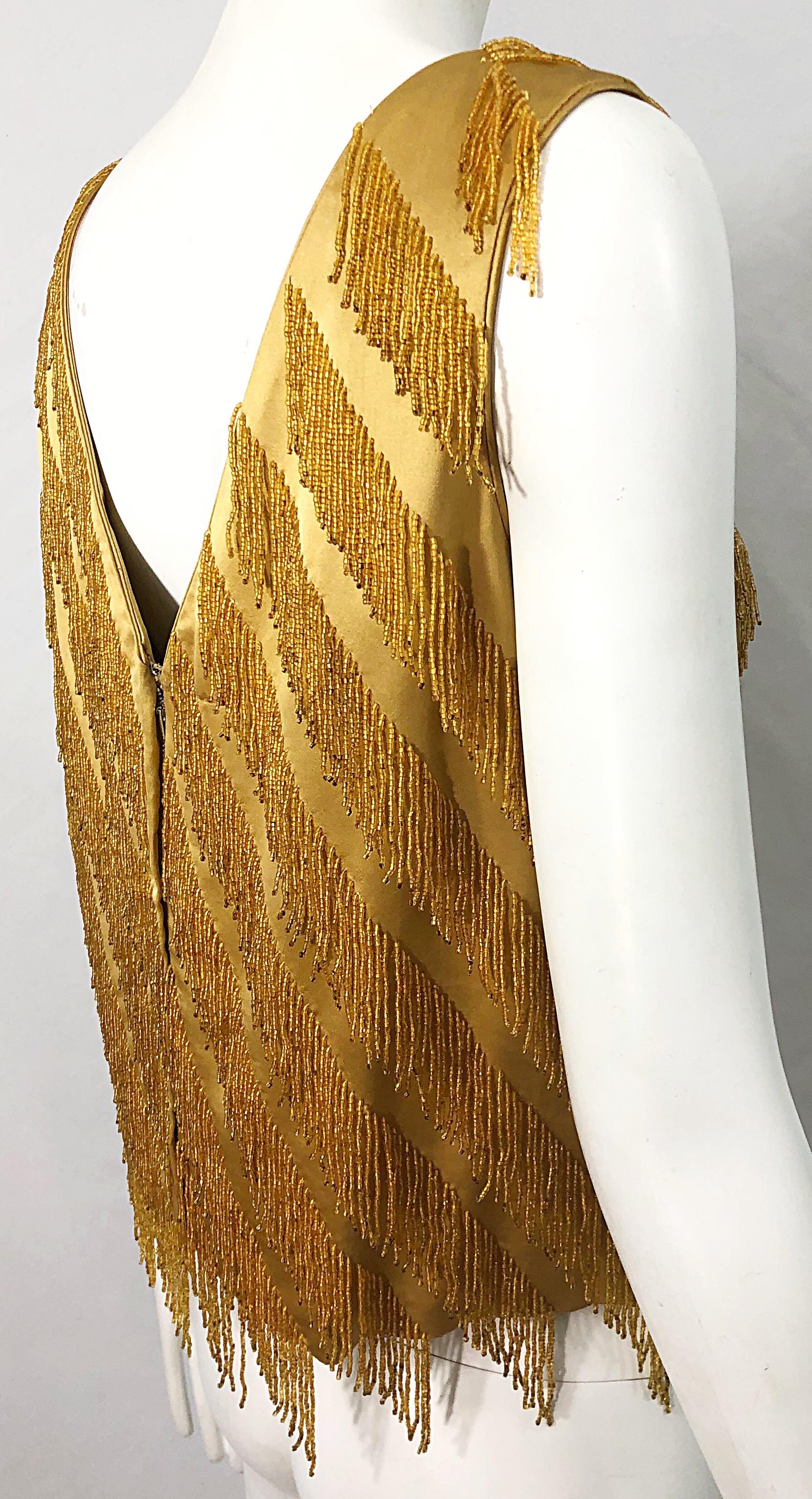 1960s Gene Shelly Gold Beaded Silk Rayon Vintage 60s Sleeveless Blouse Top For Sale 3