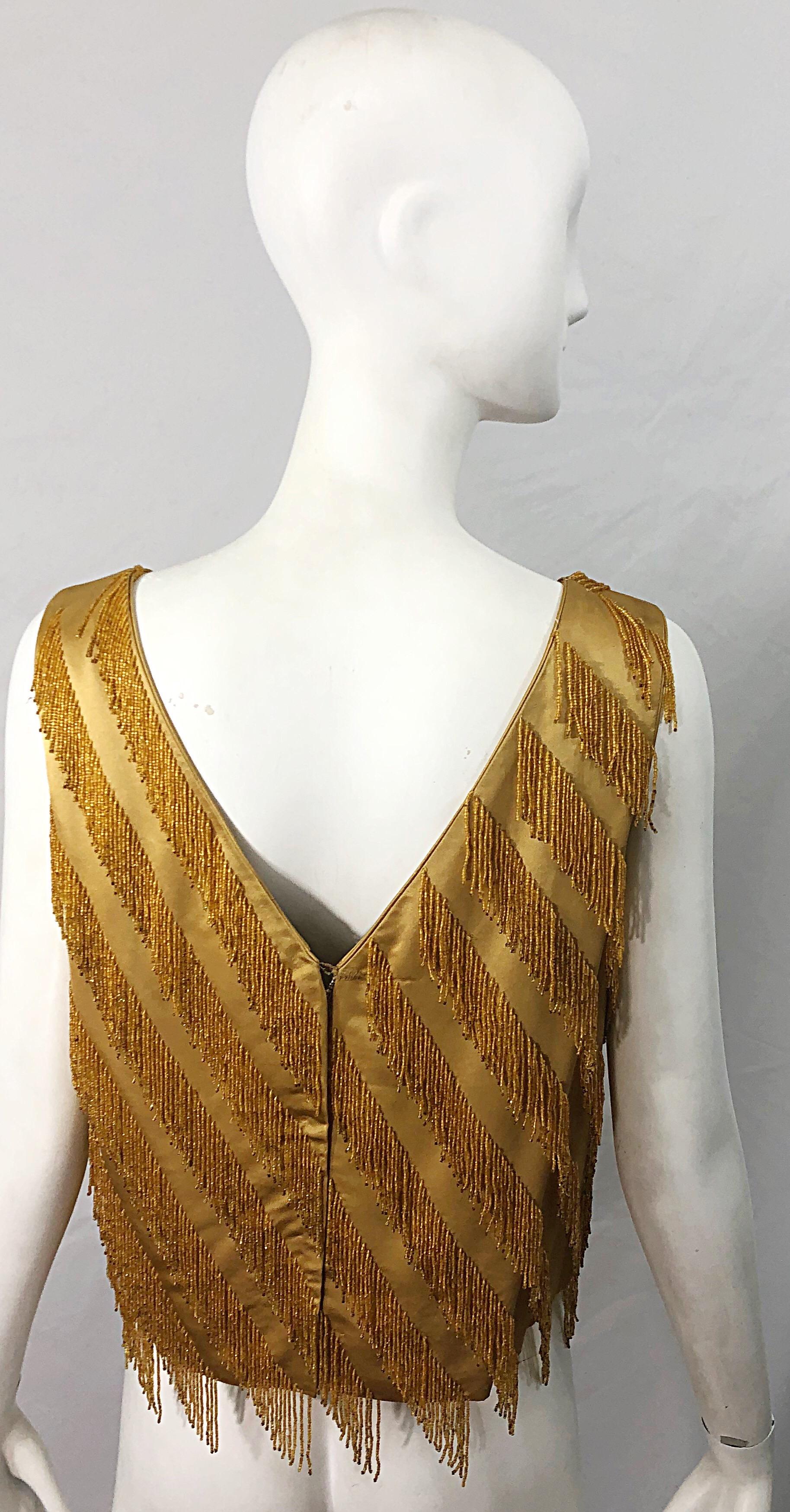 1960s Gene Shelly Gold Beaded Silk Rayon Vintage 60s Sleeveless Blouse Top For Sale 5