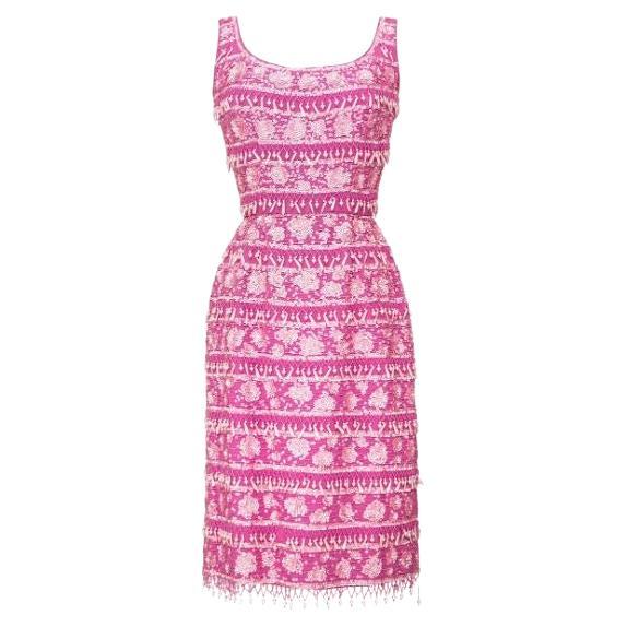 1960s Gene Shelly Pink Beaded Wiggle Dress