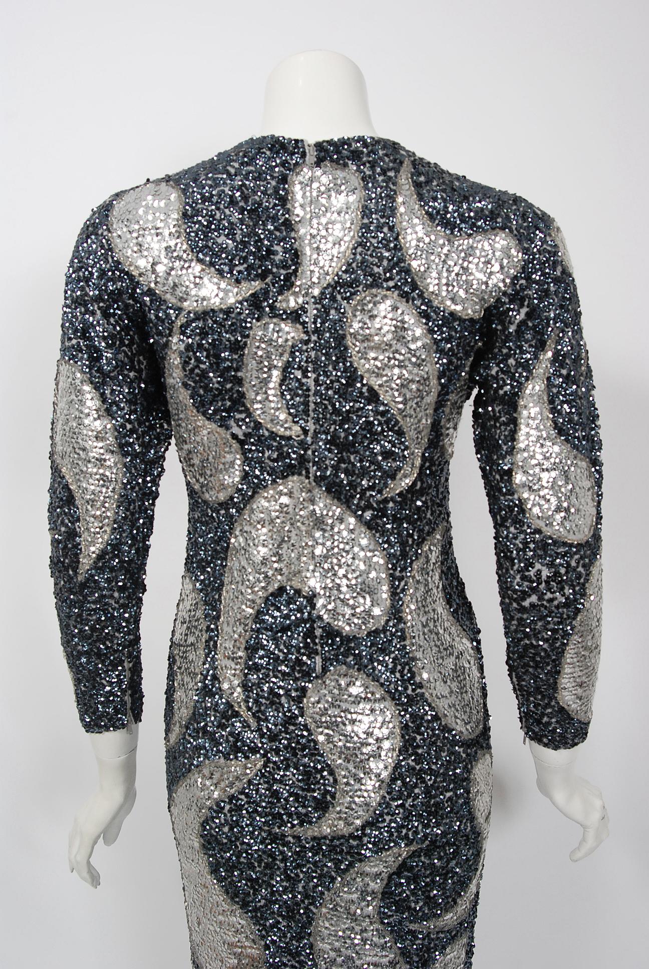 Vintage 1960's Gene Shelly Silver Sequin Beaded Wool Knit Hourglass ...