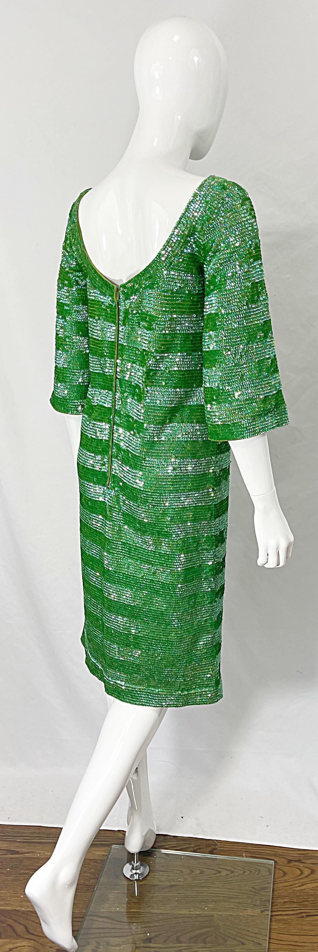 Vintage 60er Wollkleid in Limonengrün mit 3/4-Ärmeln und Pailletten (Grün) im Angebot