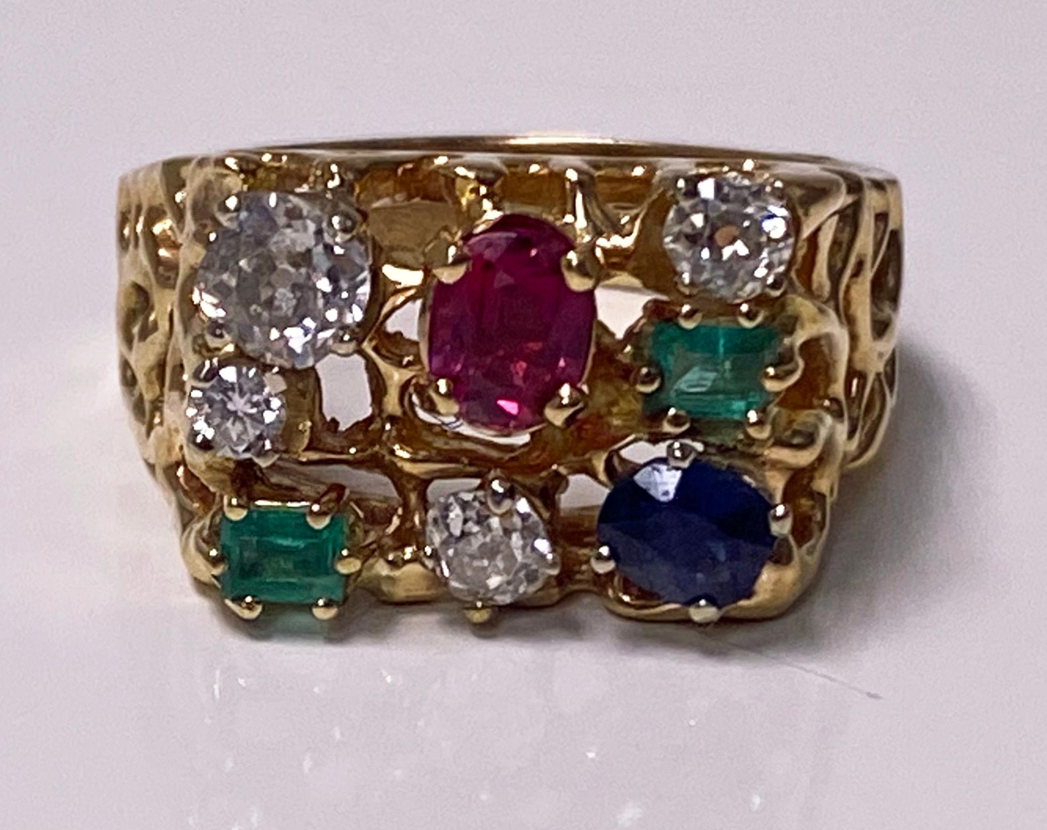 Women's or Men's 1960’s Gentleman's Gold and Gemstone Ring For Sale