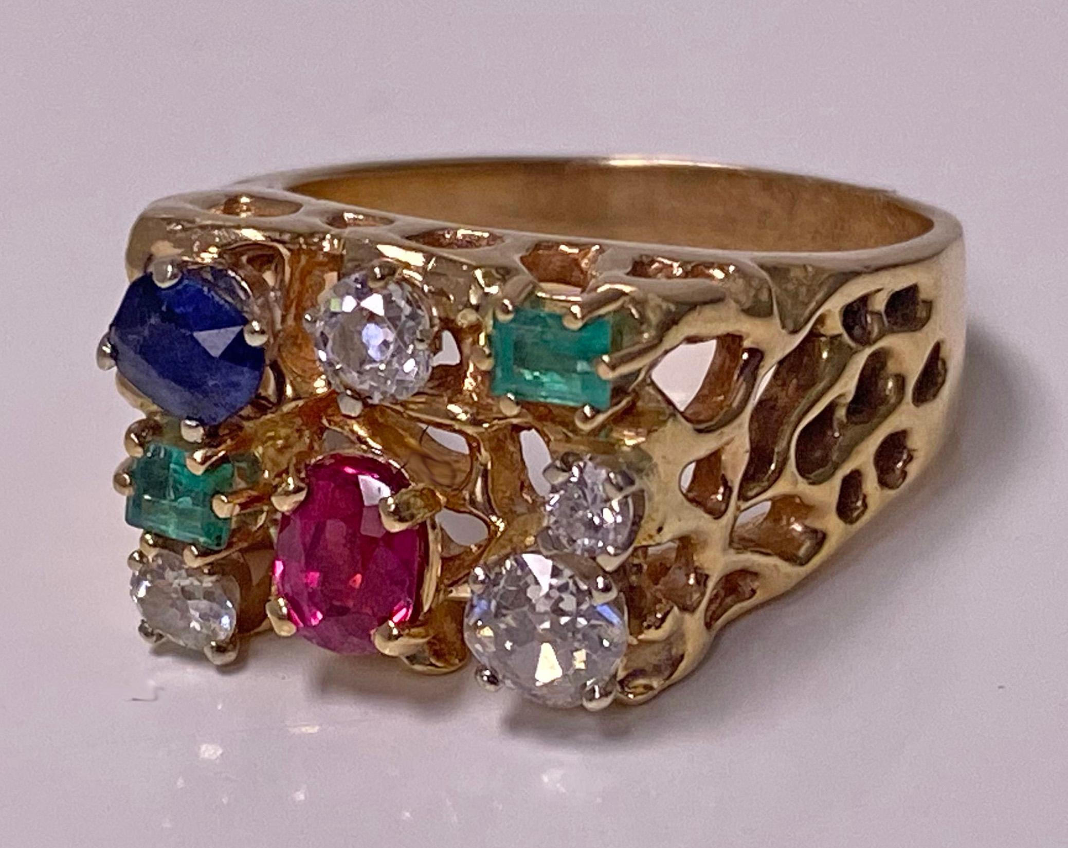 1960’s Gentleman's Gold and Gemstone Ring For Sale 1