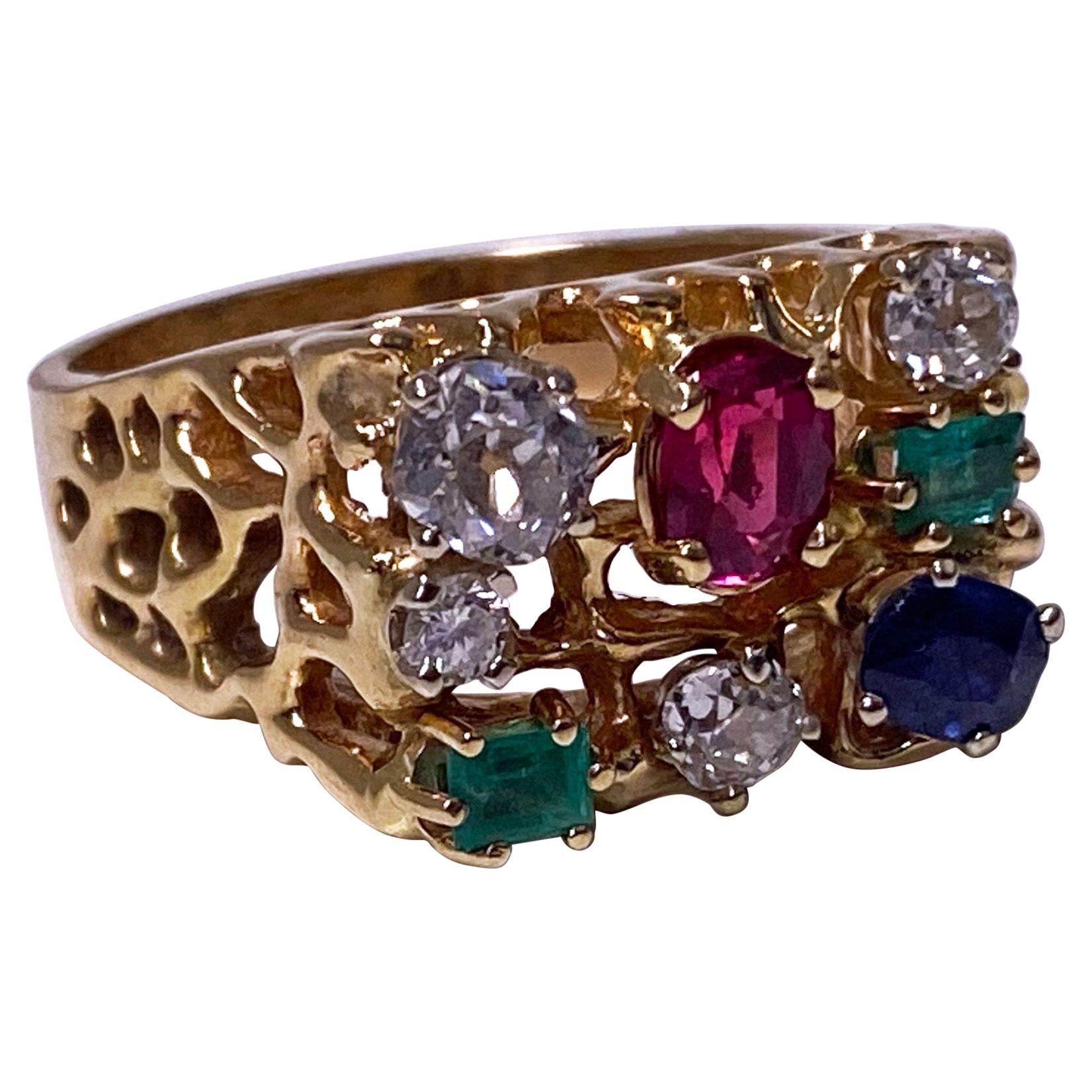 1960’s Gentleman's Gold and Gemstone Ring For Sale