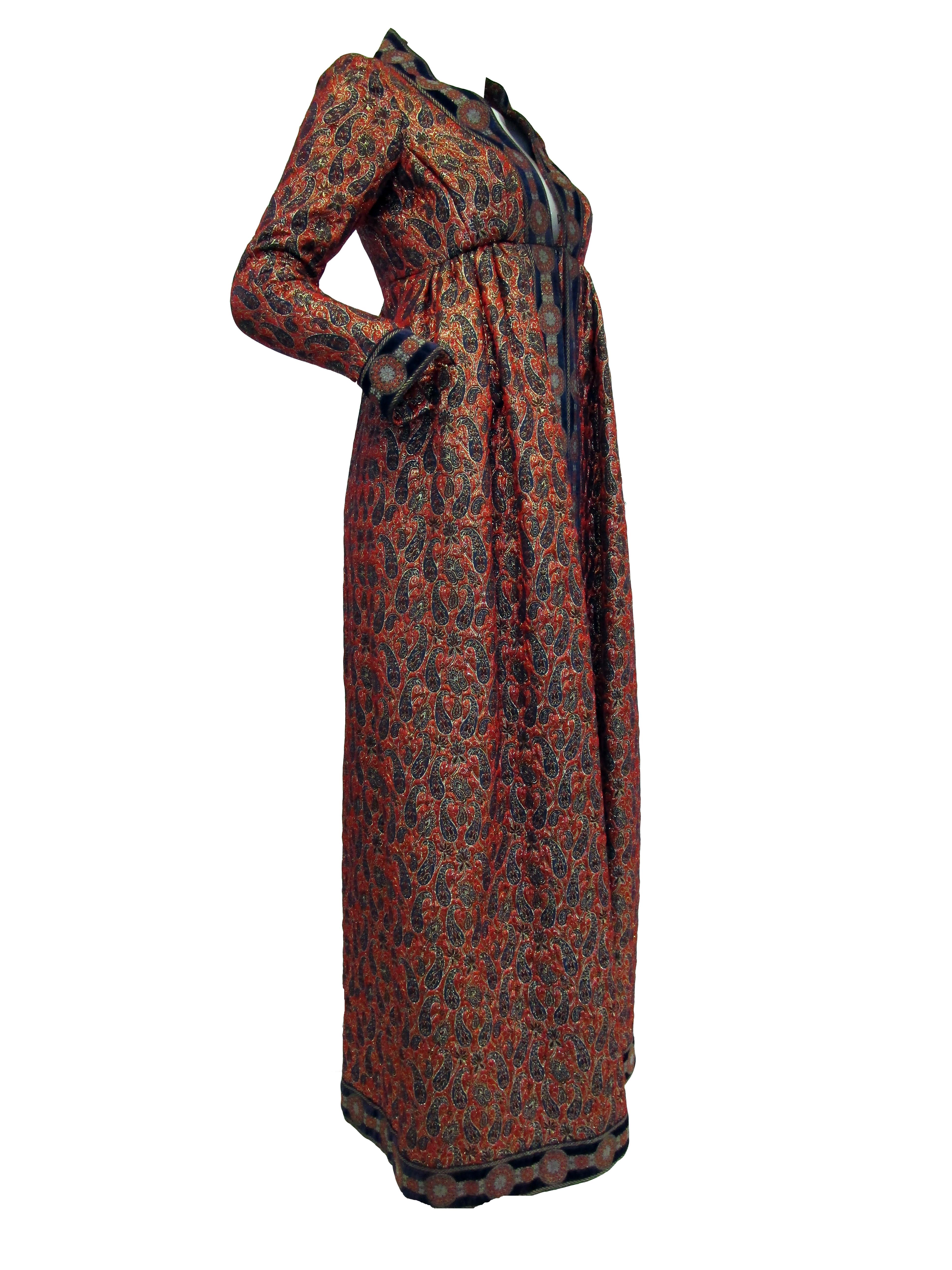1960s Geoffery Beene Red Purple and Gold Brocade Evening Dress In Excellent Condition For Sale In Houston, TX