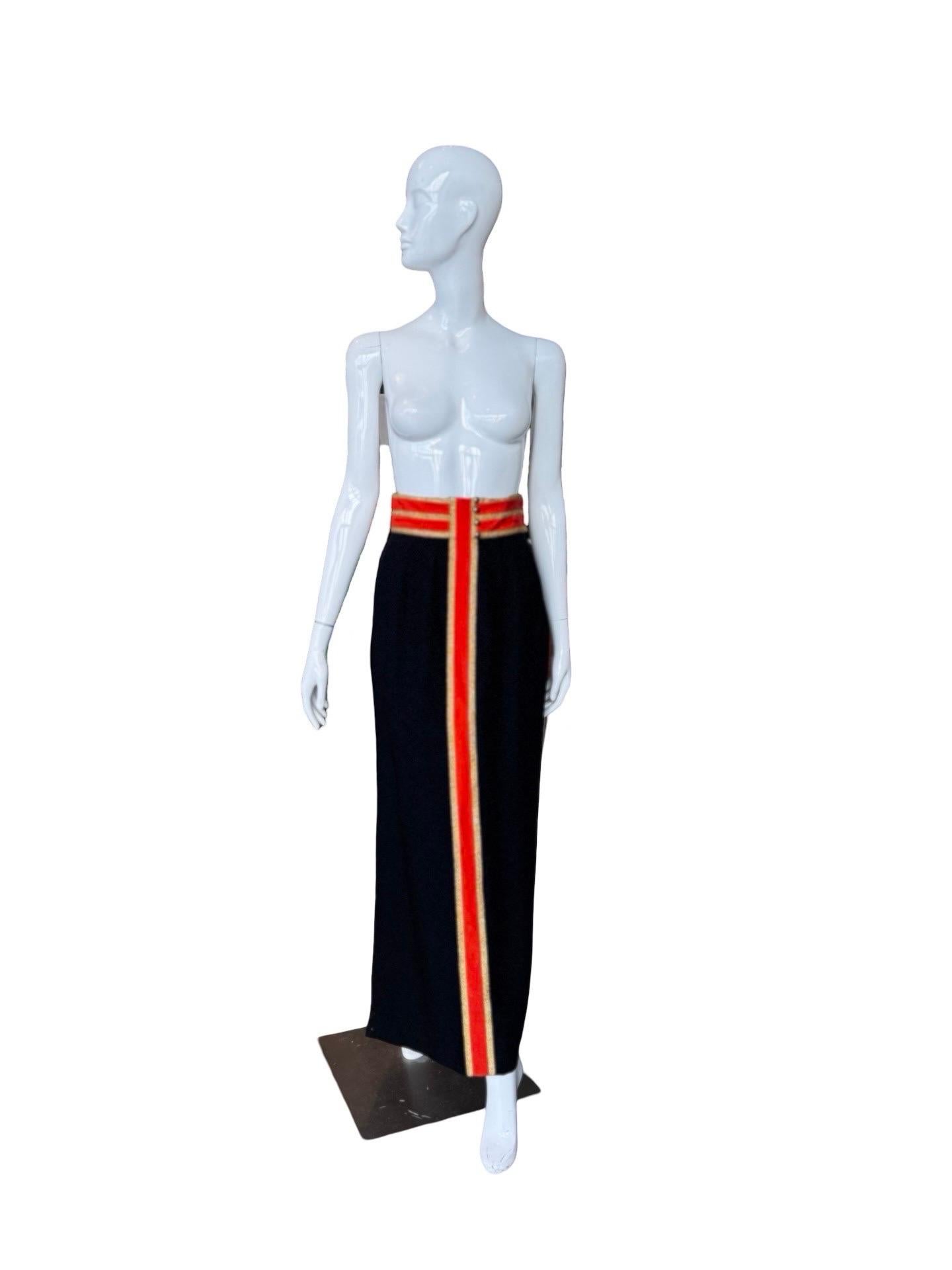 Black 1960s Geoffrey Beene Bazaar Long Military Skirt For Sale