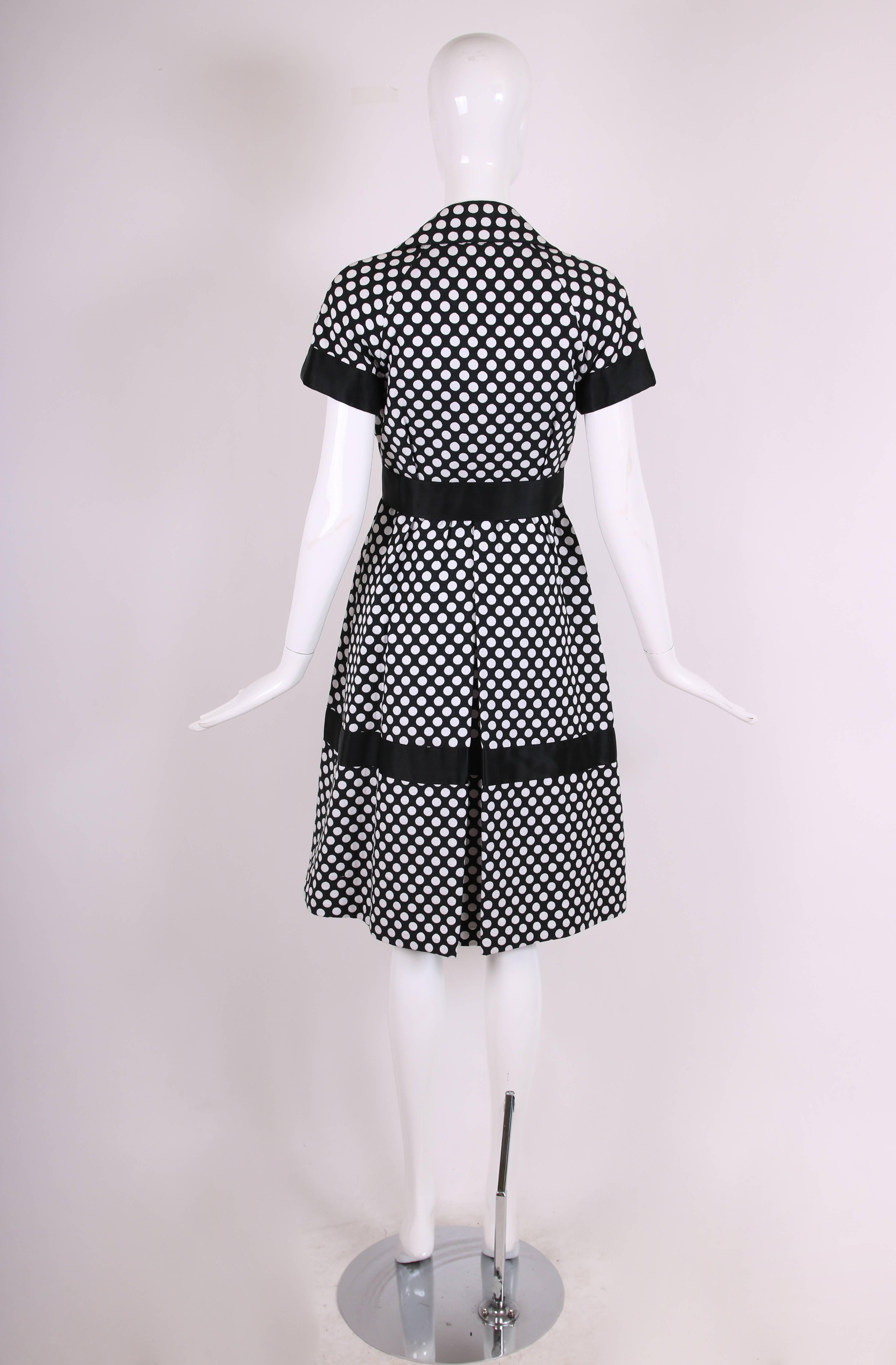 Geoffrey Beene Black and White Polka Dot Day Dress with Satin Bow ...