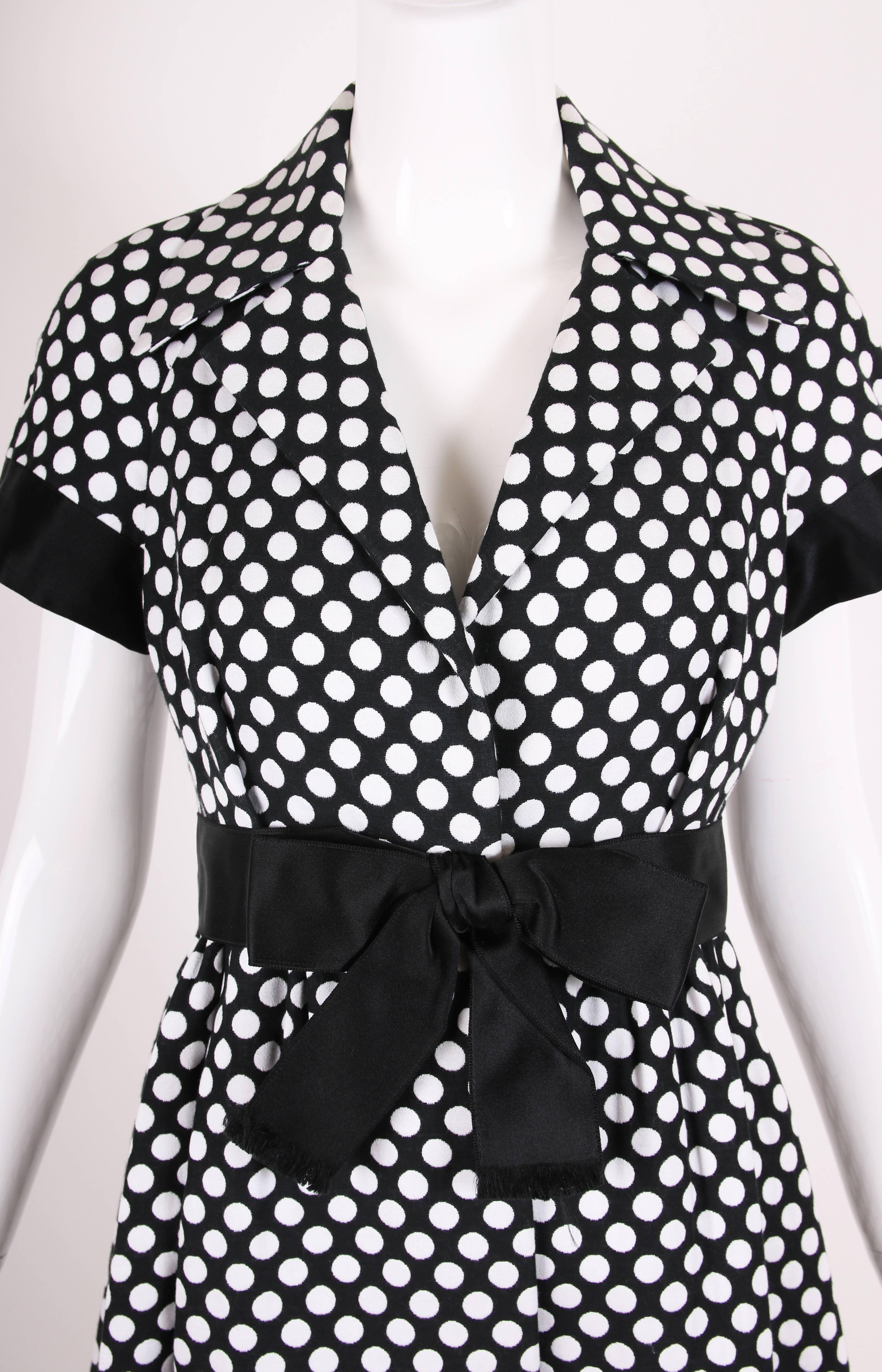 Geoffrey Beene Black and White Polka Dot Day Dress with Satin Bow ...