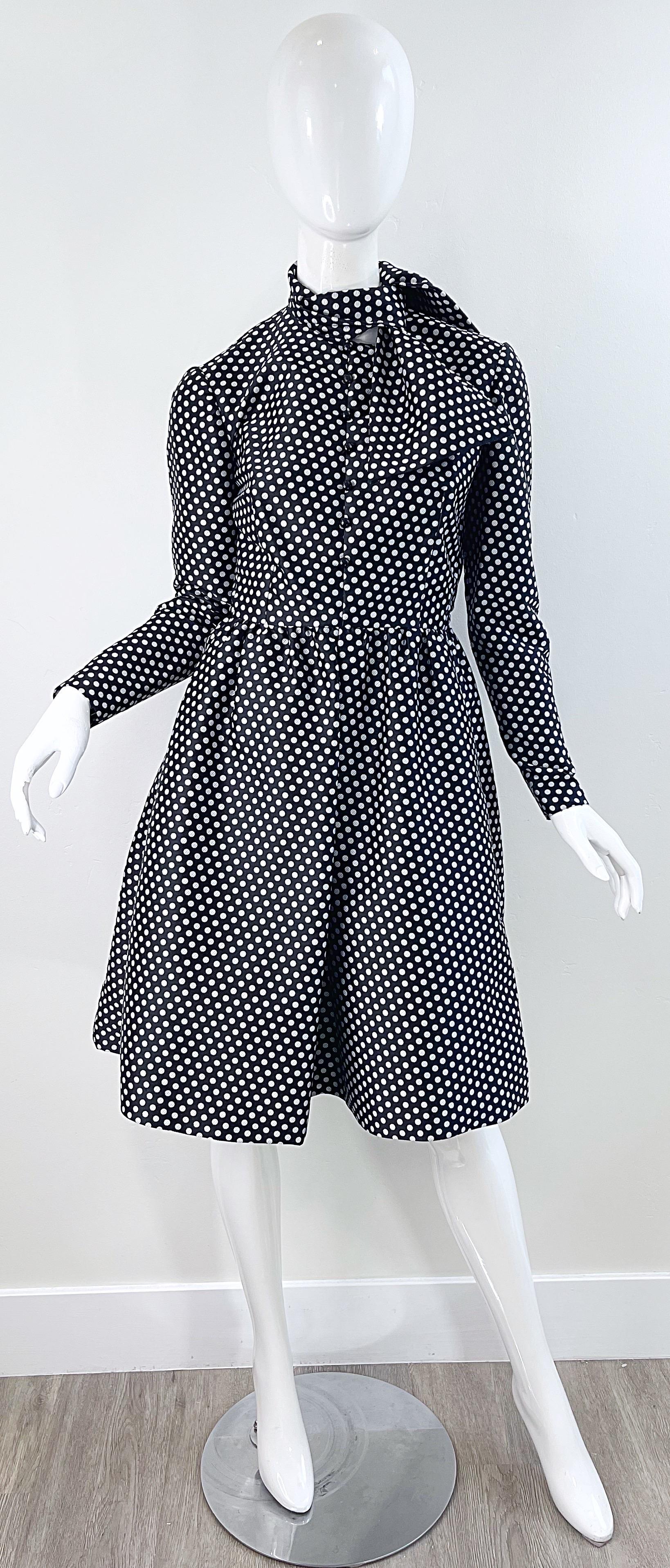 1960s Geoffrey Beene Black and White Vintage 60s Silk A Line Vintage 60s Dress For Sale 8
