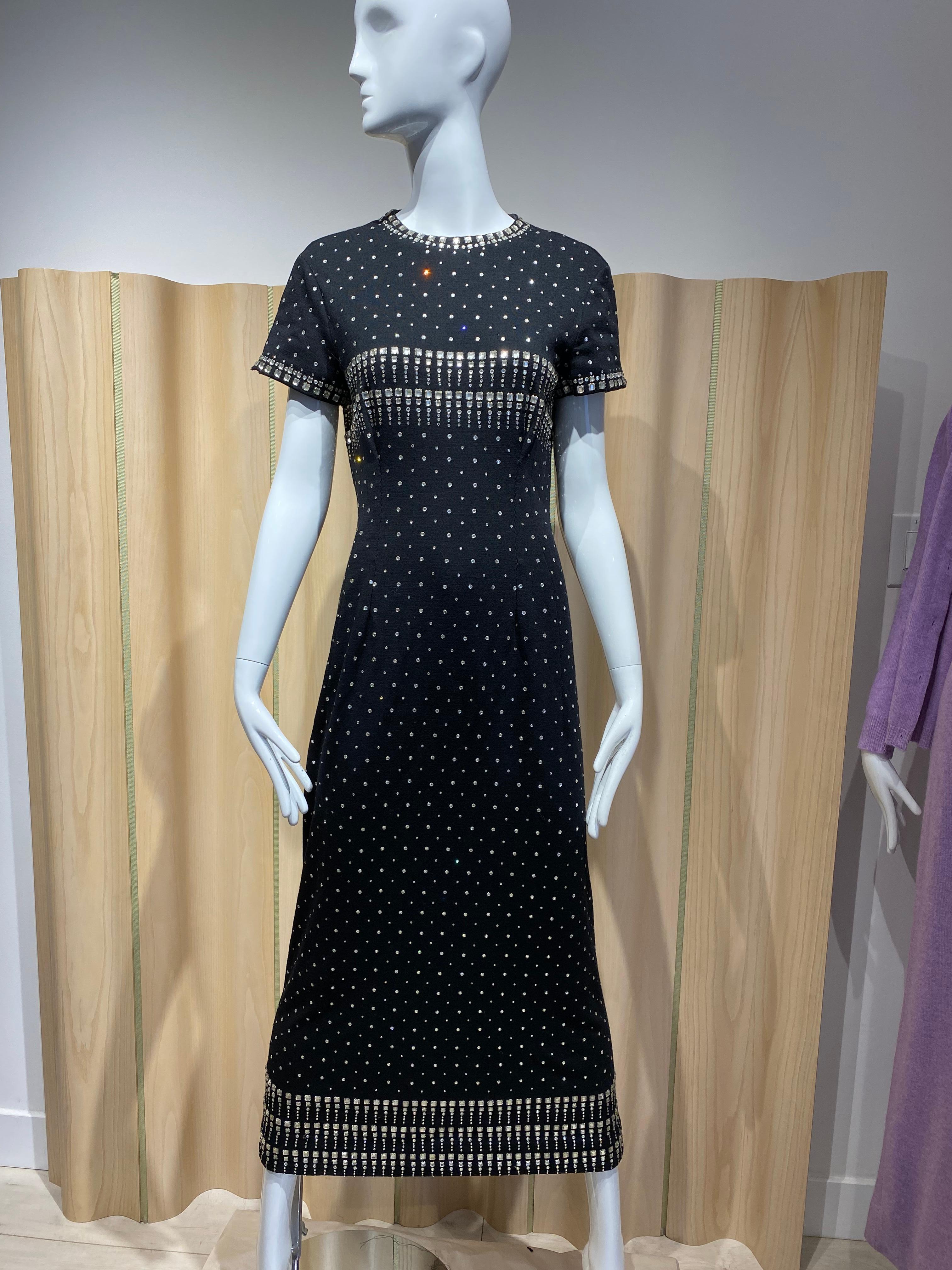 1960s Geoffrey Beene Black Knit Studded Jersey Maxi Dress For Sale 7