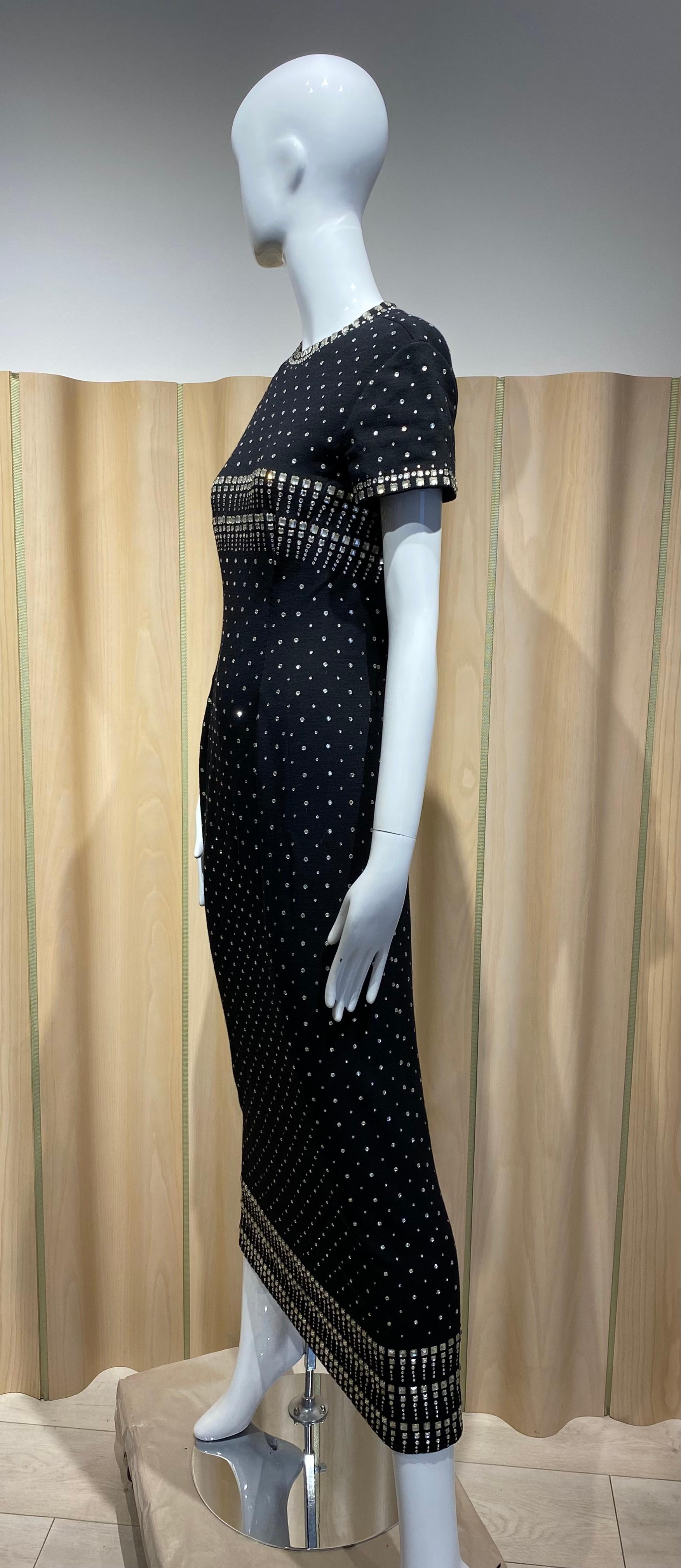 1960s Geoffrey Beene Black Knit Studded Jersey Maxi Dress In Good Condition For Sale In Beverly Hills, CA