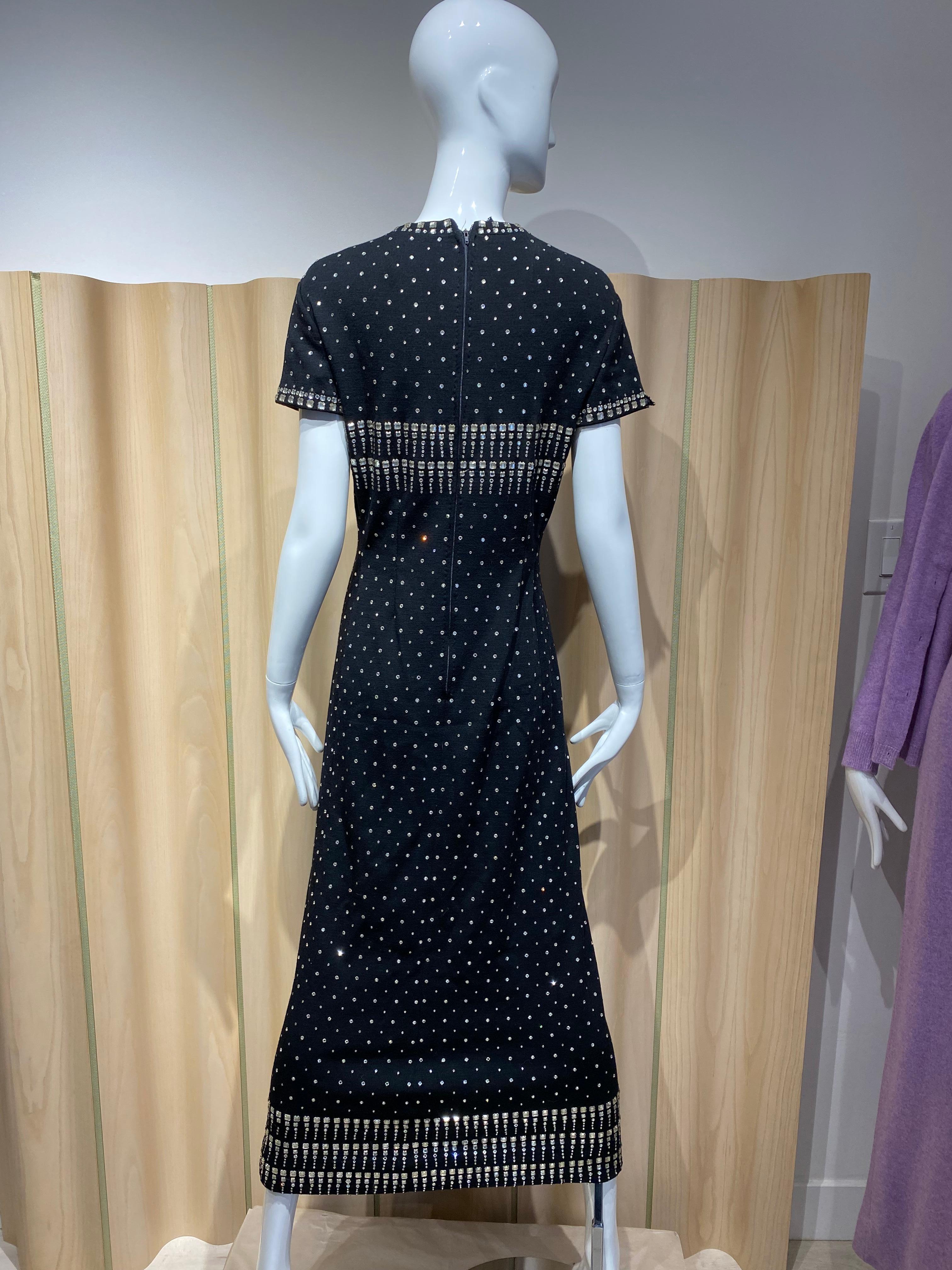 1960s Geoffrey Beene Black Knit Studded Jersey Maxi Dress For Sale 1
