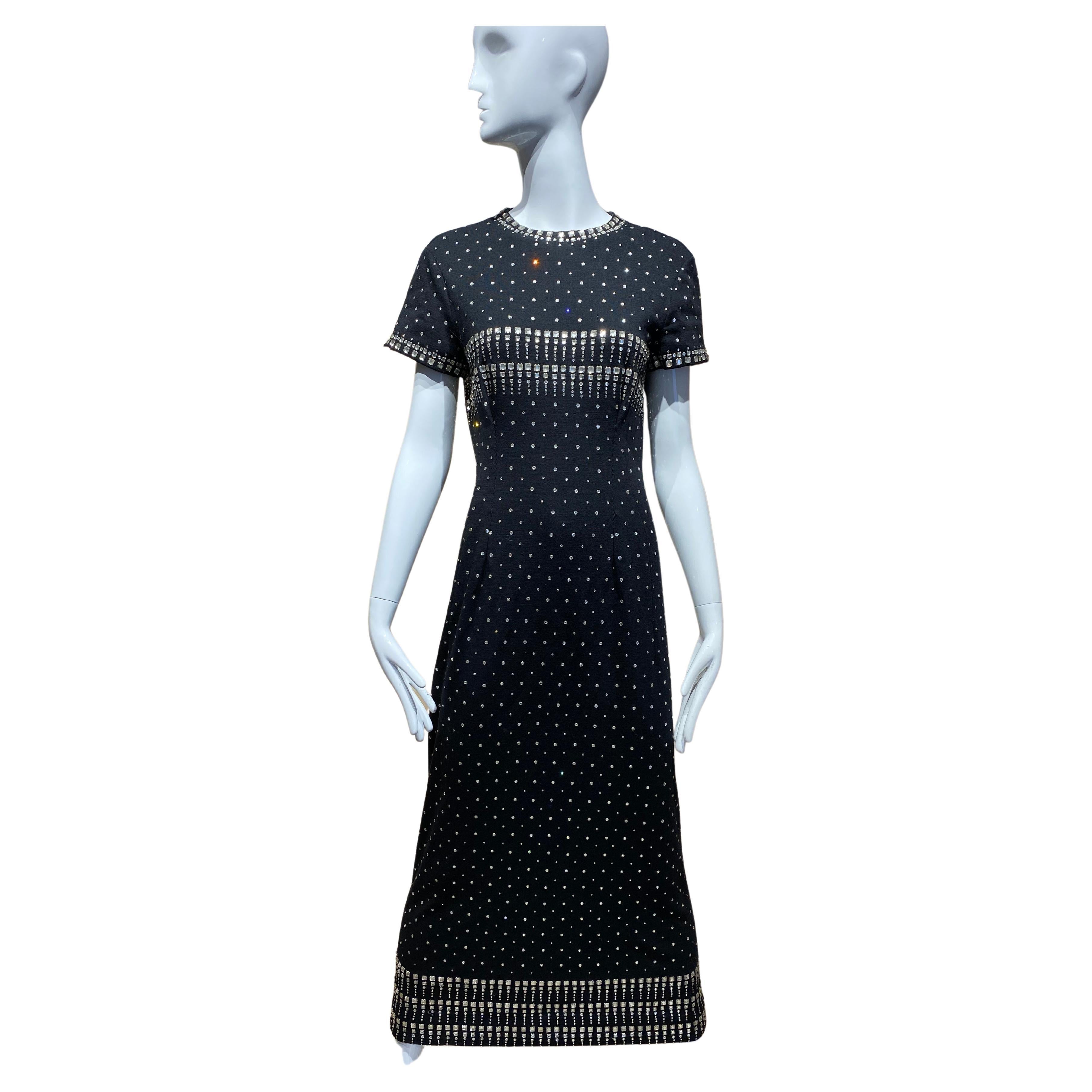 1960s Geoffrey Beene Black Knit Studded Jersey Maxi Dress For Sale