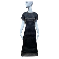 Retro 1960s Geoffrey Beene Black Knit Studded Jersey Maxi Dress