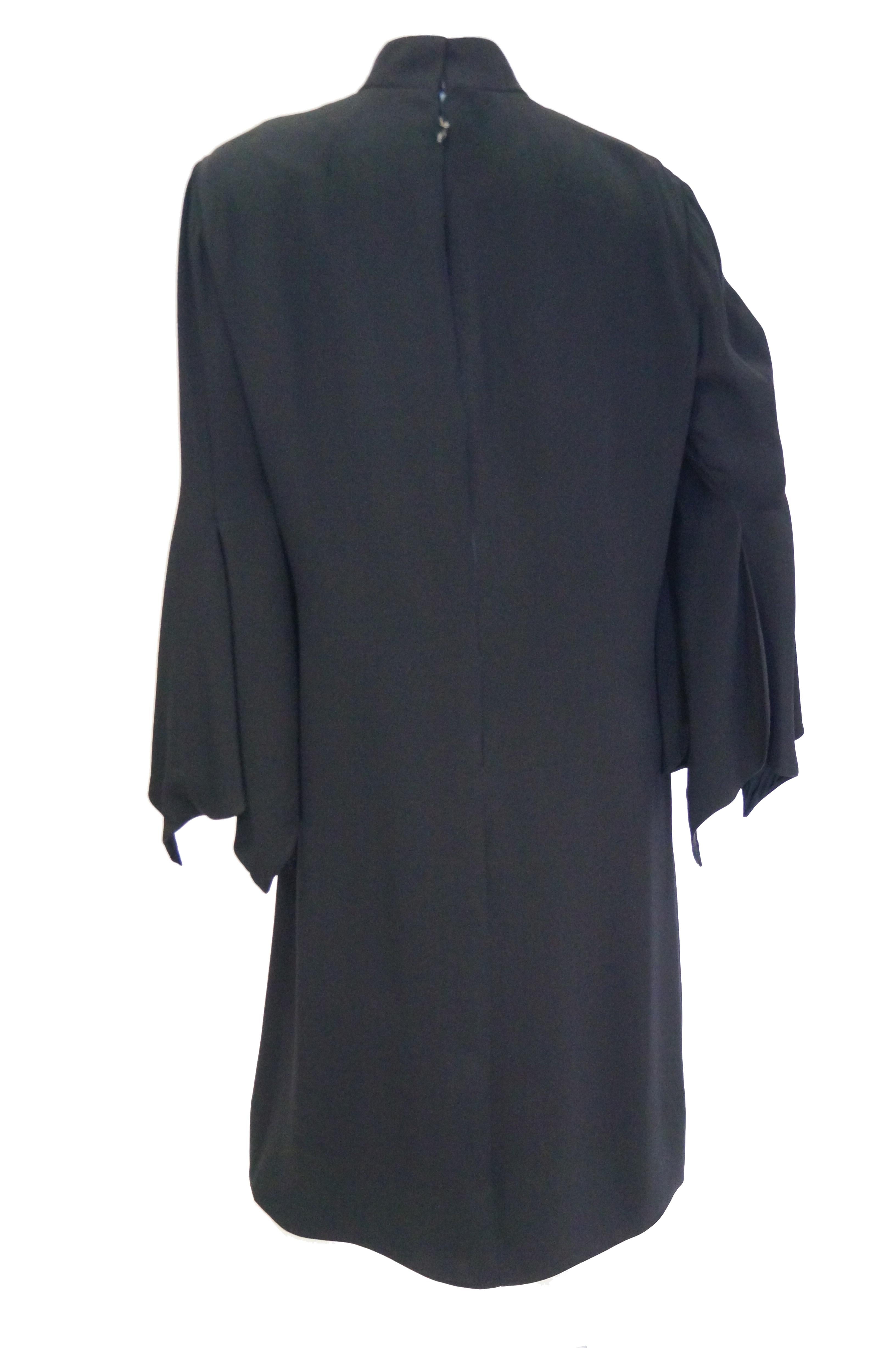 1960s Geoffrey Beene Black Petal Bell Sleeve Cocktail Dress For Sale 1