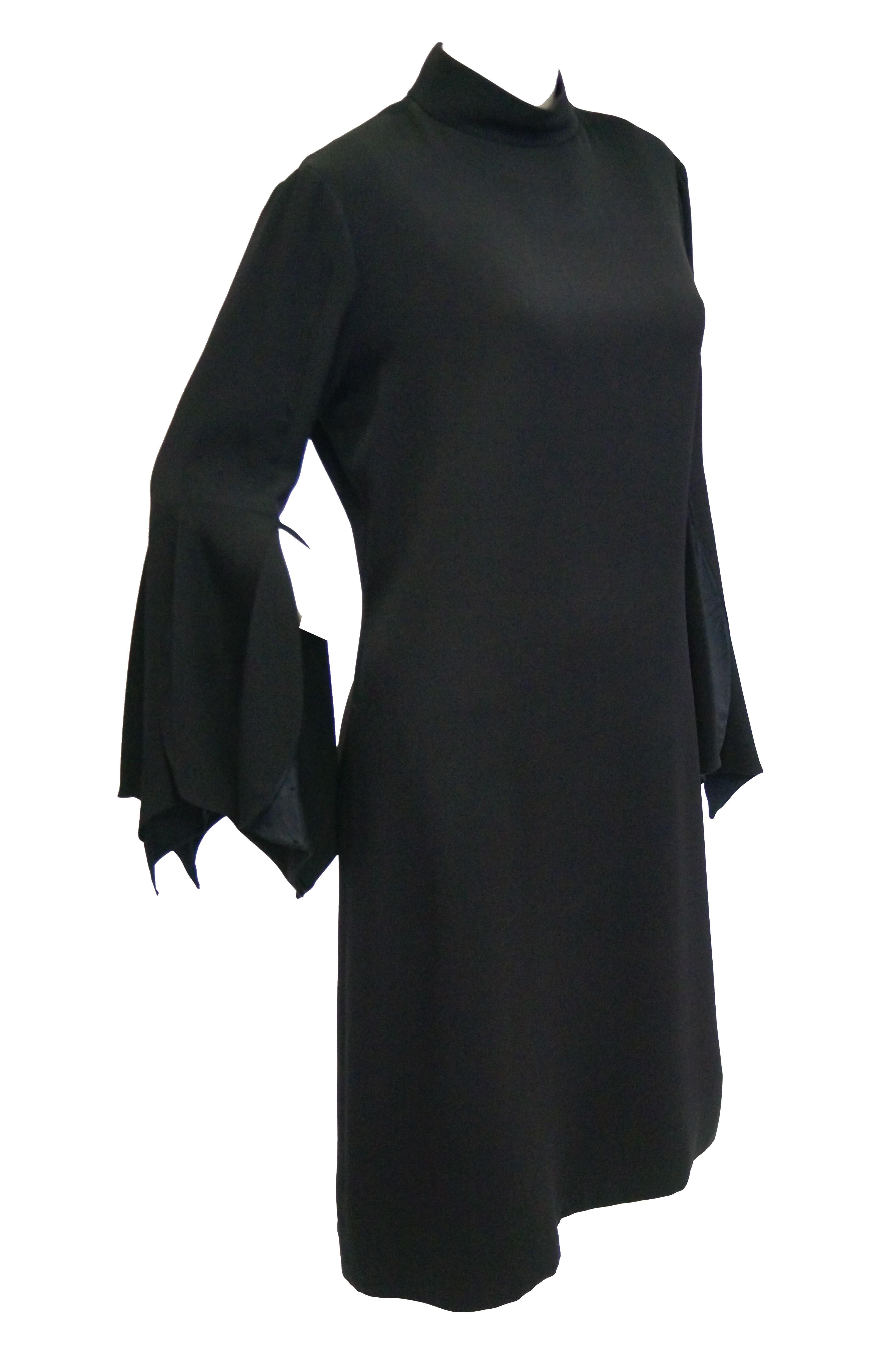 1960s Geoffrey Beene Black Petal Bell Sleeve Cocktail Dress For Sale 3