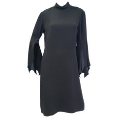 1960s Geoffrey Beene Black Petal Bell Sleeve Cocktail Dress