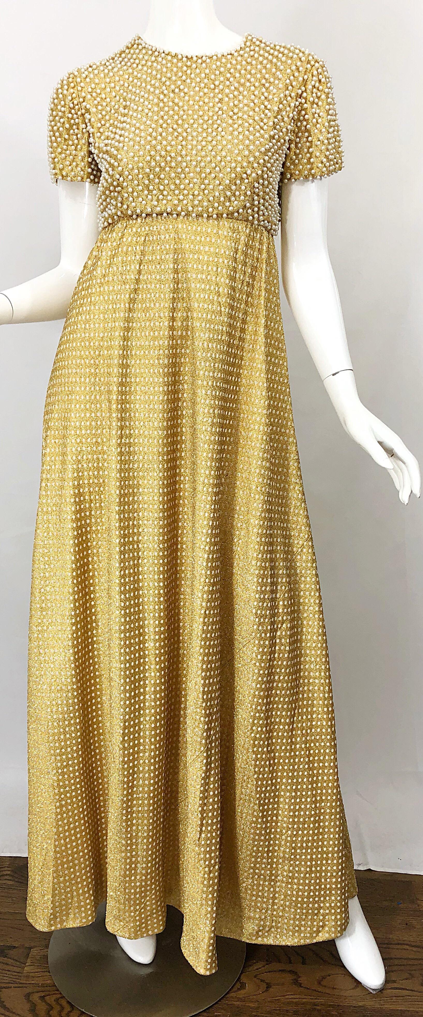 1960s Geoffrey Beene Couture Gold Silk Pearl Encrusted Vintage 60s Gown Dress 2