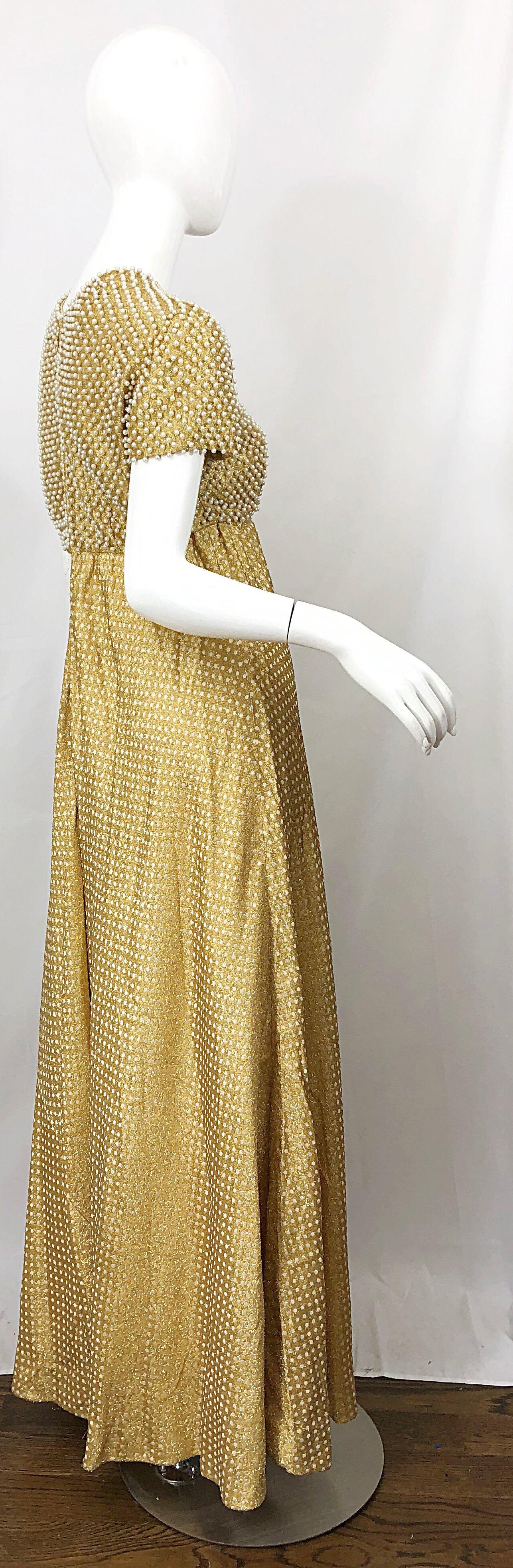1960s Geoffrey Beene Couture Gold Silk Pearl Encrusted Vintage 60s Gown Dress 4