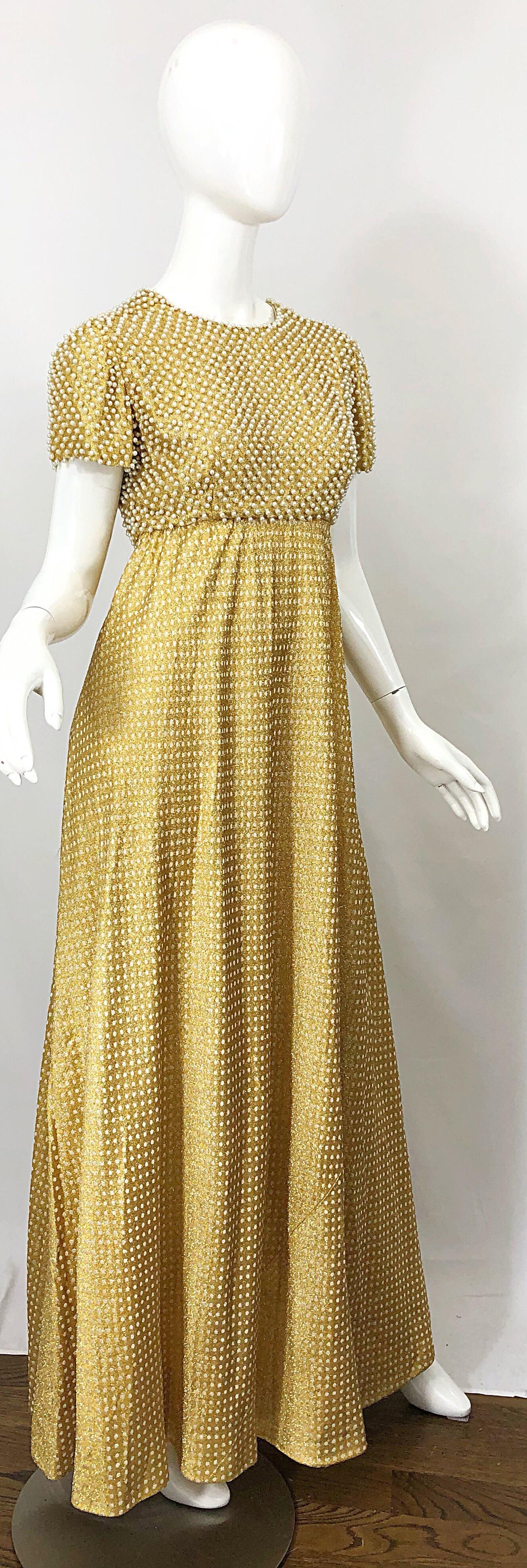 1960s Geoffrey Beene Couture Gold Silk Pearl Encrusted Vintage 60s Gown Dress 5