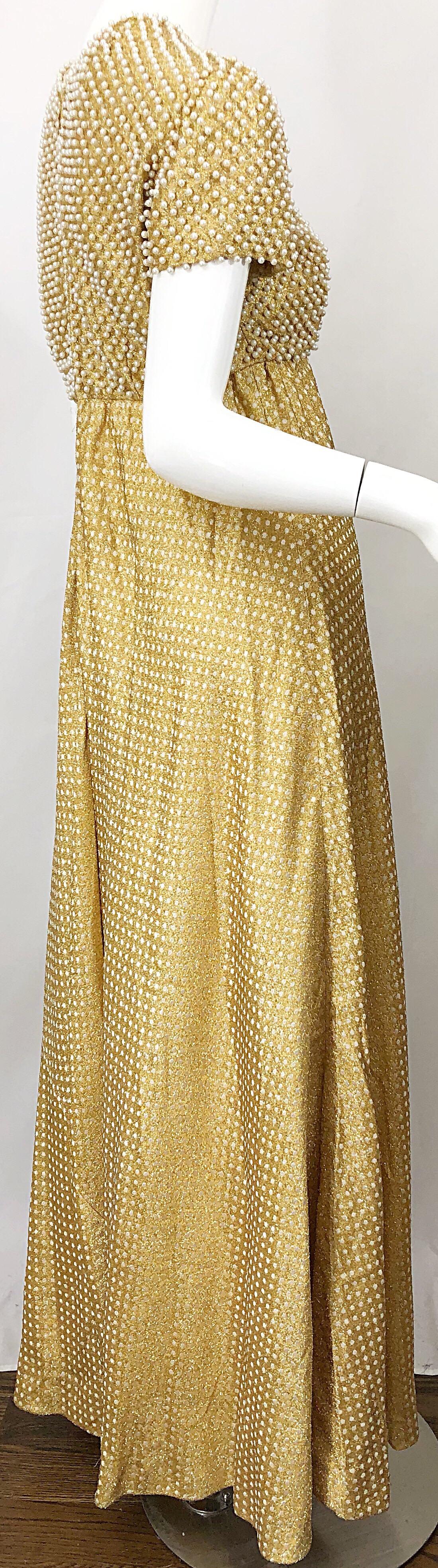1960s Geoffrey Beene Couture Gold Silk Pearl Encrusted Vintage 60s Gown Dress 7