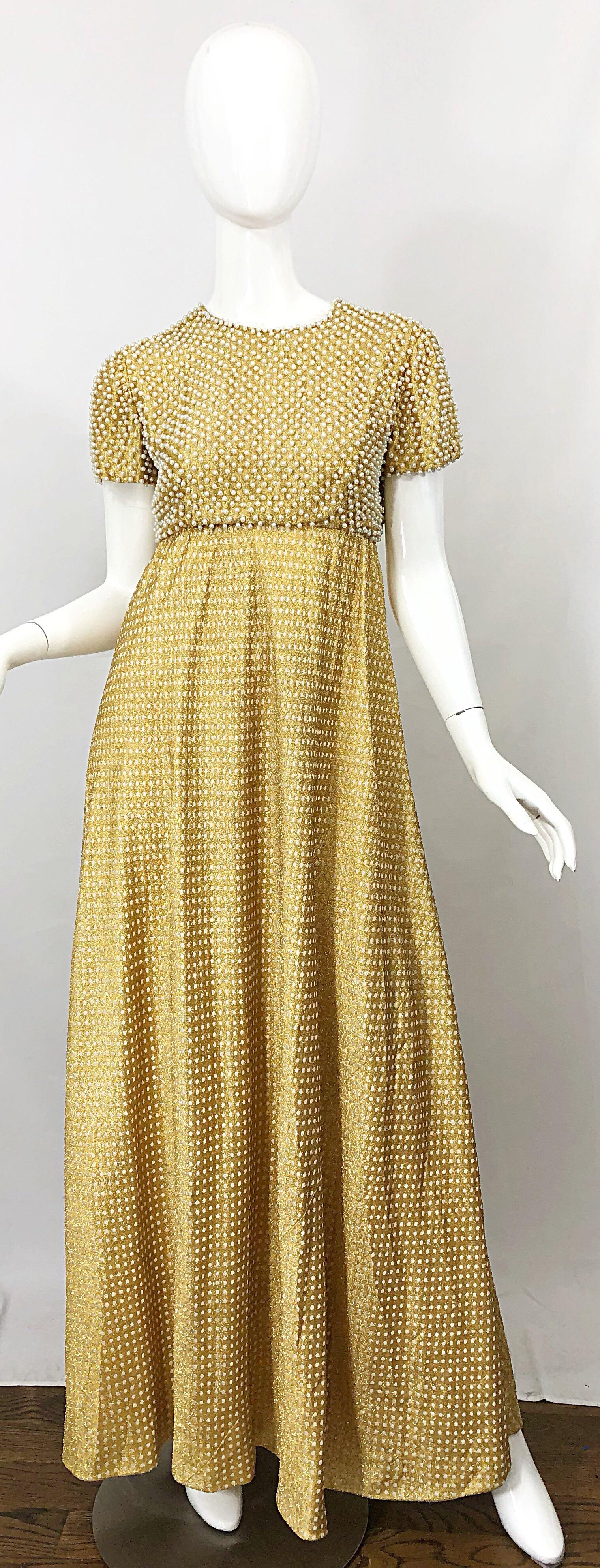 1960s Geoffrey Beene Couture Gold Silk Pearl Encrusted Vintage 60s Gown Dress 9