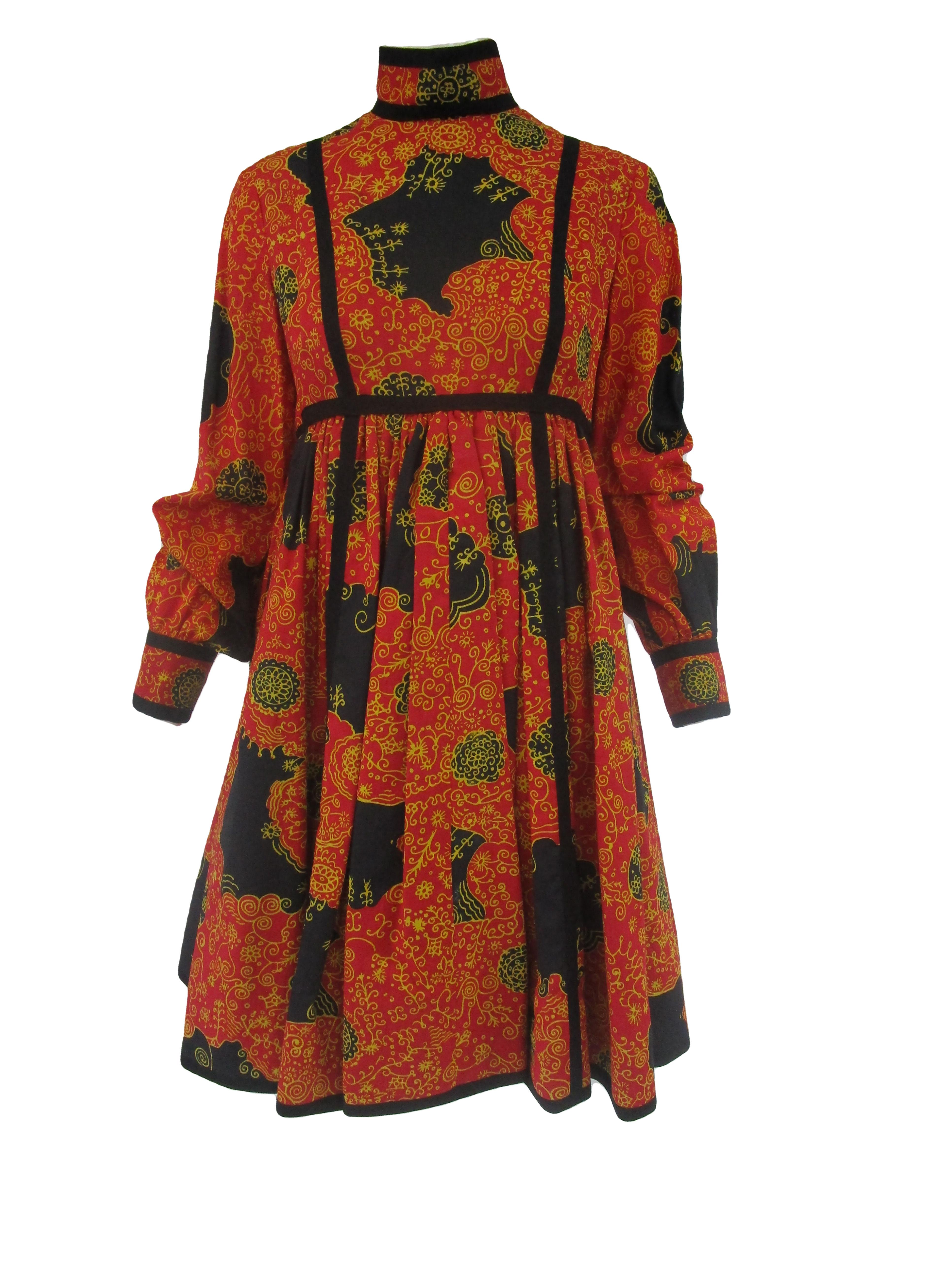 1960s Geoffrey Beene Decorative Printed Maxi Dress w Head Scarf  4