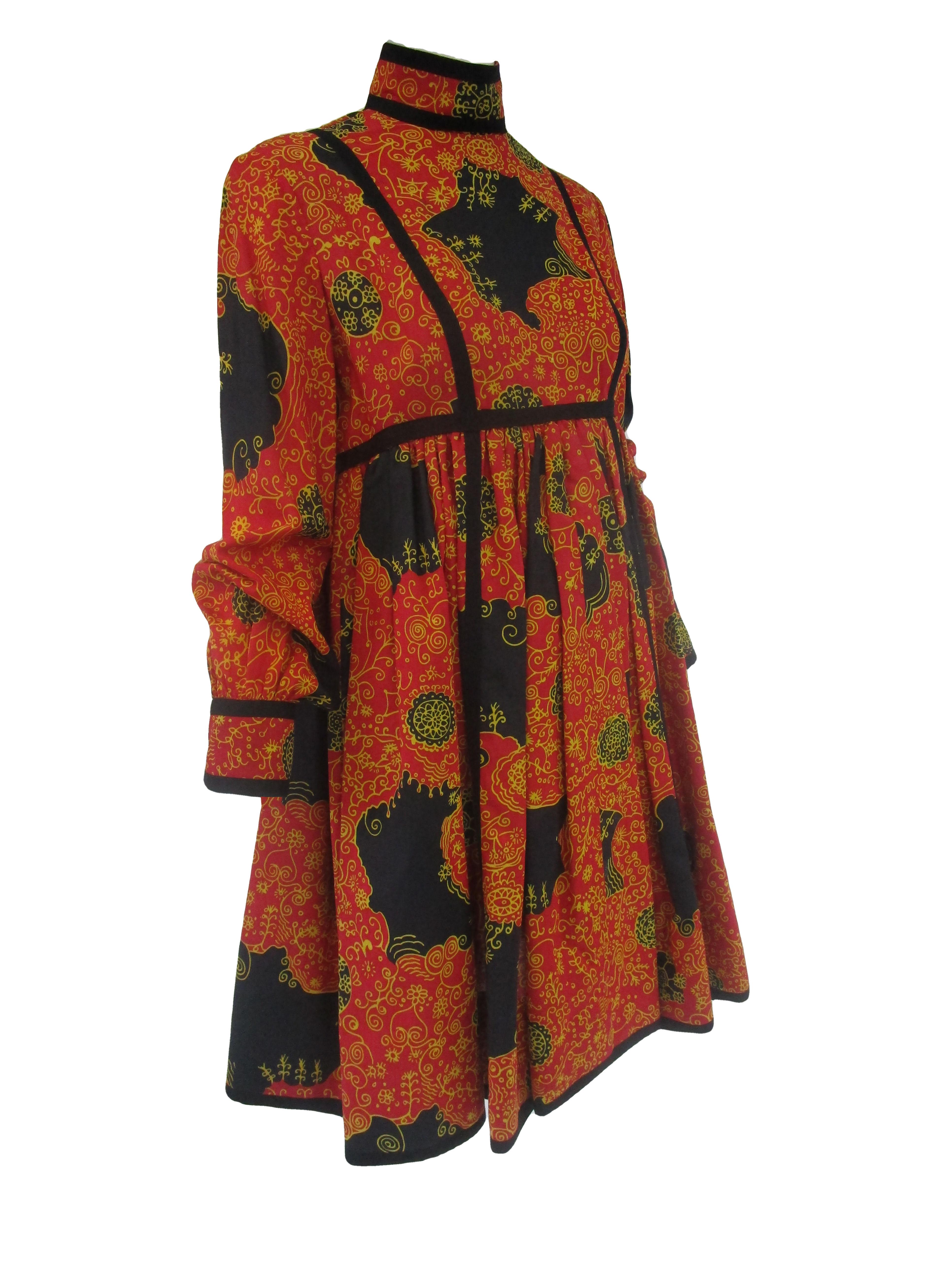 1960s Geoffrey Beene Decorative Printed Maxi Dress w Head Scarf  5