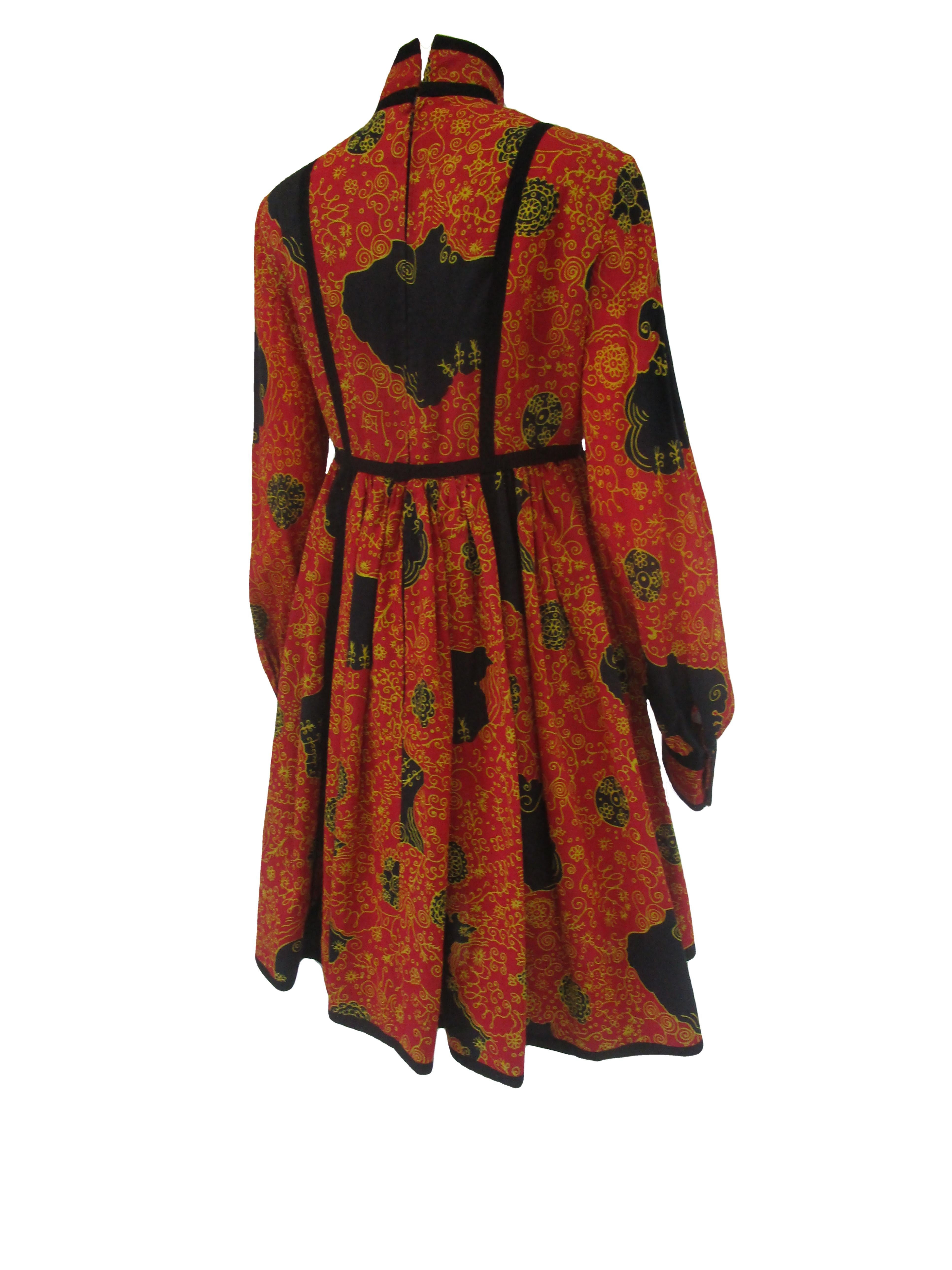 1960s Geoffrey Beene Decorative Printed Maxi Dress w Head Scarf  8