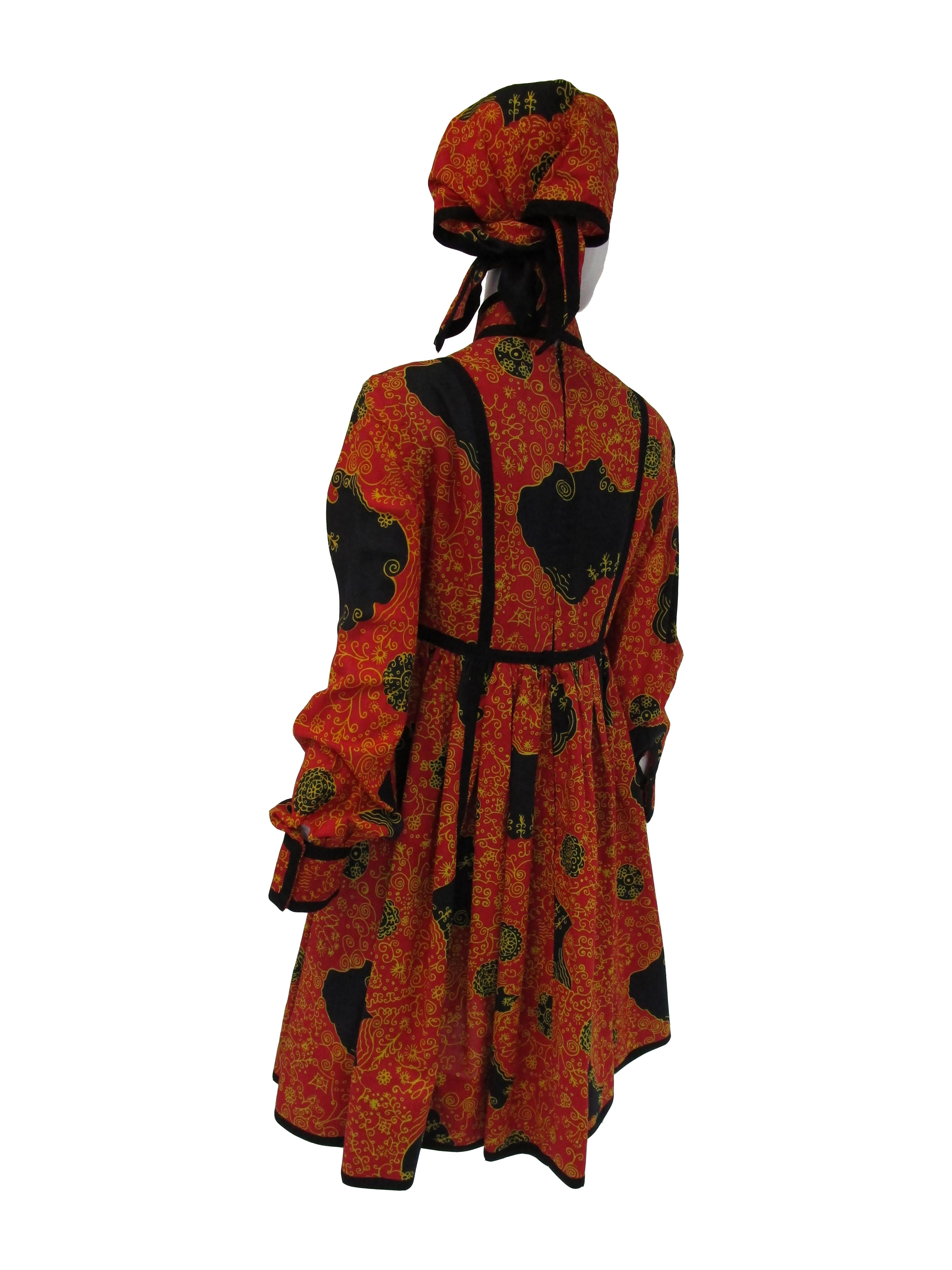 1960s Geoffrey Beene Decorative Printed Maxi Dress w Head Scarf  1
